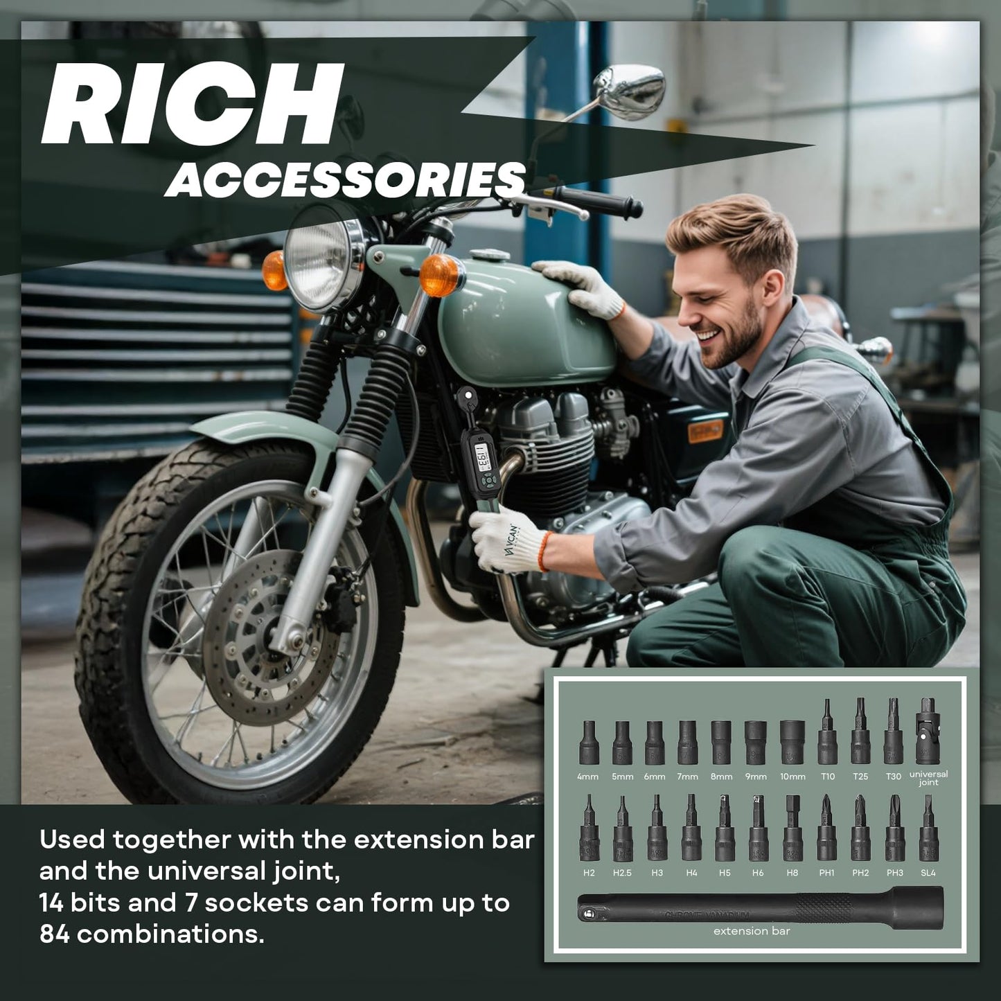 1/4 Torque Wrench Digital(1.1-22.2Ft.Lb) ±2 % Accuracy Digital Torque Wrench 1/4 Drive with Buzzer and LED Flash Track Mode Inch Pound Torque Wrench Set with Bits & Sockets for Bike Moto Gunsmithing