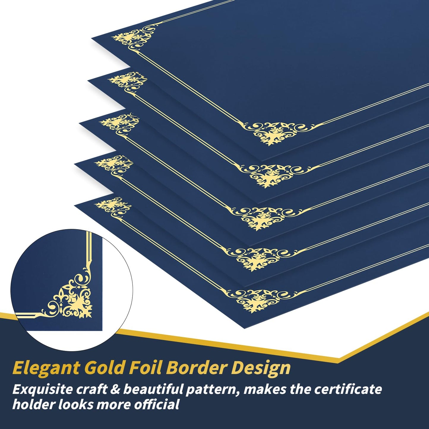 Oleitodh 110 Pcs Certificate Holders Bulk, Navy Blue Diploma Covers Gold Foil Border, Document Covers for Letter Size 8.5x11" Award Certificates, Cardstock, Document Papers, Graduation