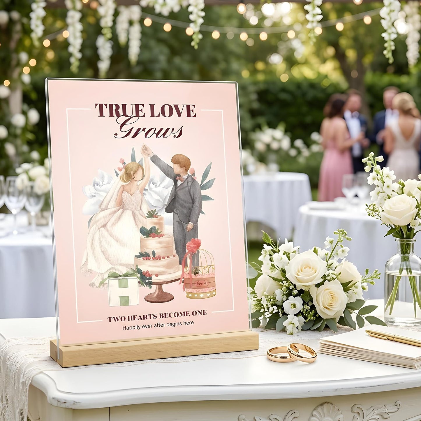 Comix 8.5x11 Clear Acrylic Sign Holder with Wood Base 6 Pack L/T Shape Table Display Stand Vertical or Slant Back Display for Wedding, Restaurant, Store, Office, Hotel