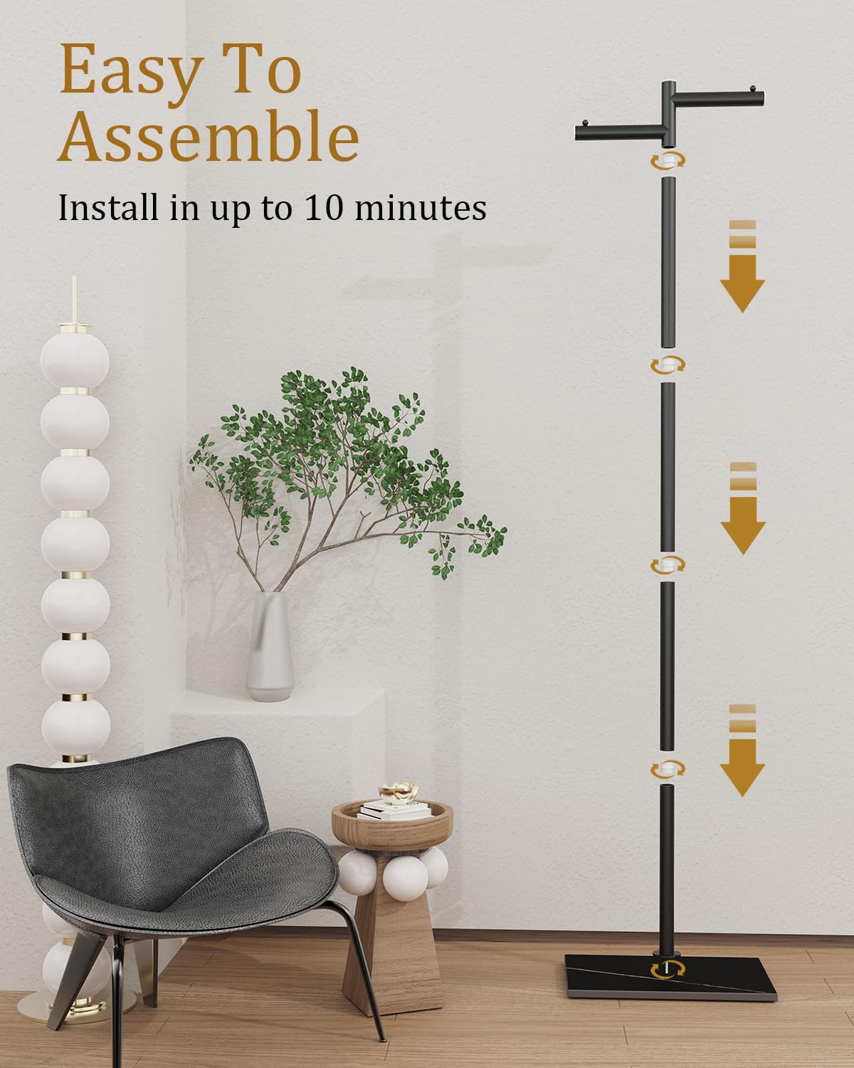 ENUMAIL Garment Rack, Freestanding Metal Coat Racks, Z-shaped Coat Tree with Natural Rock Base, for Bedroom, Office, Hallway, Entryway, Living Room, 175cm, Black
