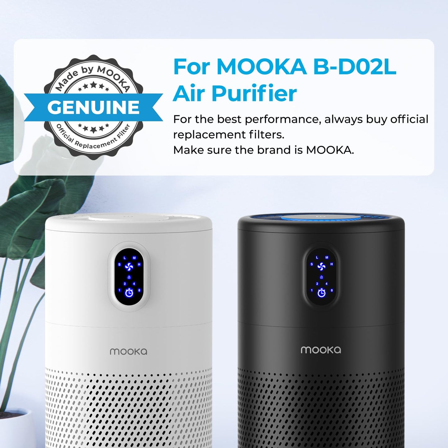 MOOKA Official Certified Replacement HEPA Filter for B-D02L/B-D02 Air Purifier (2-PACK)