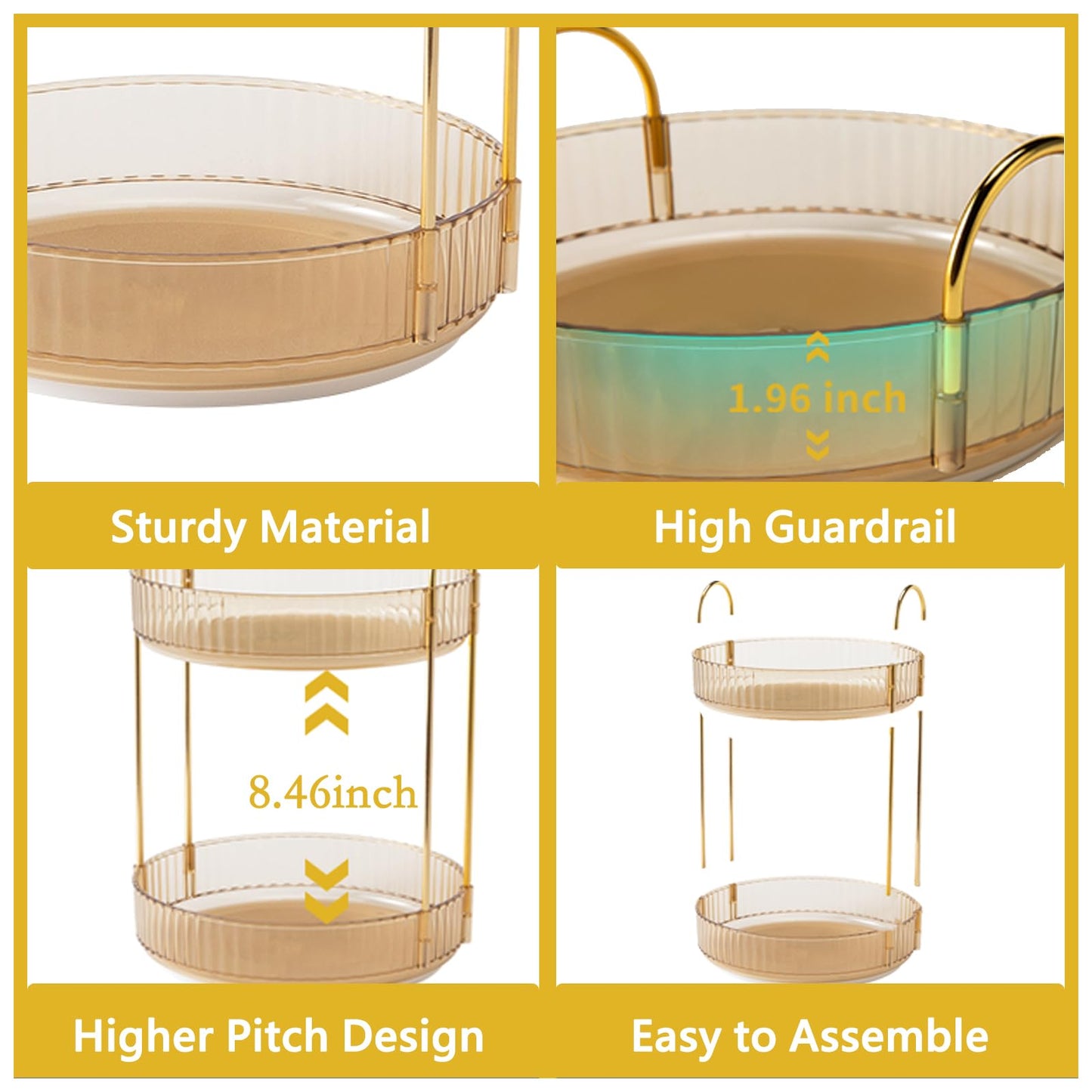Asayuee 360 Rotating Gold Makeup Organizer,2 Tier Large Capacity Rotating Makeup Organizer,SkincarePerfume Organizer,Bathroom Cosmetics Storage Organizer Countertop (Gold-2 Tier)