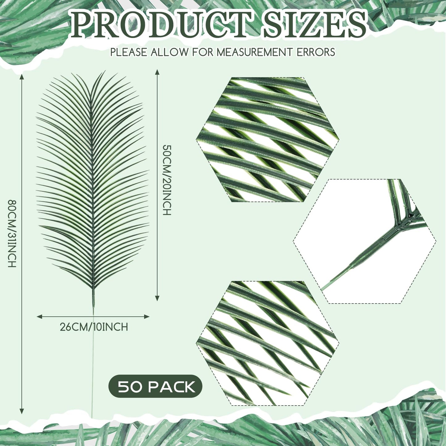 Hotop 50 Pcs Passover Large Palm Leaves 31 Inches Feast of Tabernacles Artificial Fake Palm Luau Party Greenery Leaves for Safari Jungle Stems Fronds Plant Beach Party Supplies