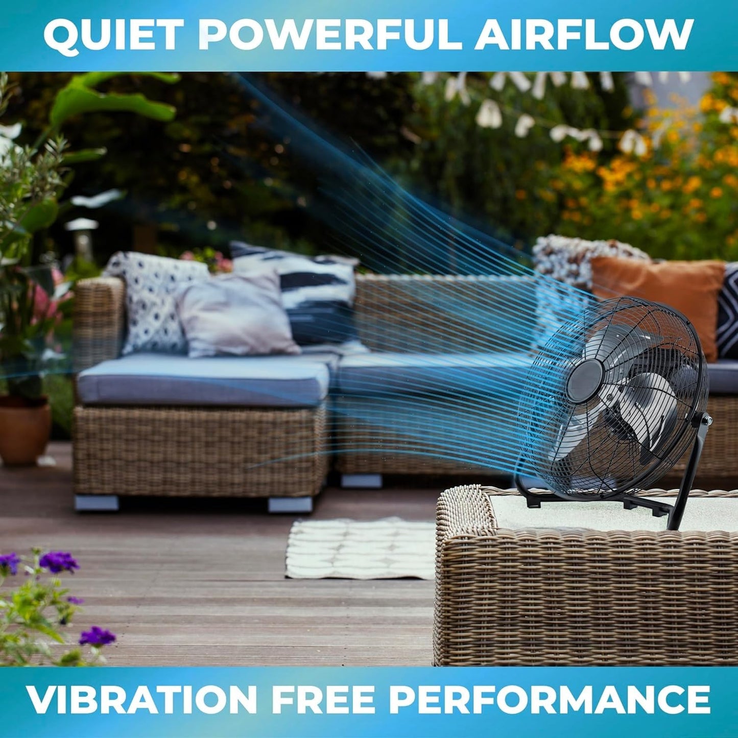 EZ-CHILL 12” Cradle Floor Fan, 3 Speed, High Velocity, 180 Degree Adjustable Tilt, All-Metal, Carry Handle, Rubber Feet, Airflow 15.42 ft/sec, Ideal for Home, Bedroom & Office, Black
