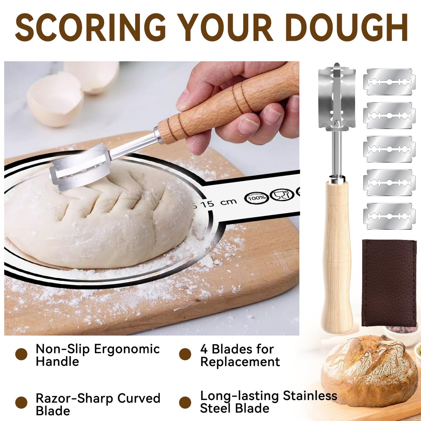Sourdough Starter Kit - Banneton Proofing Basket 9 Inch Round & 10 Oval, Complete Sourdough Bread Baking Supplies with Starter Jar, Bread Sling, Lame, Danish Dough Whisk, Bags
