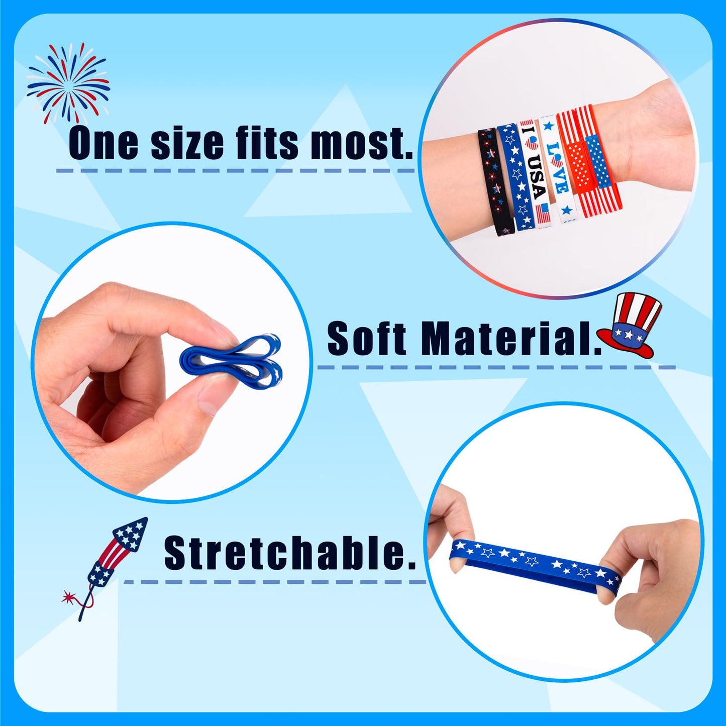 Moon Boat 144PCS 4th/Fourth of July Accessories Party Favors: Patriotic Silicone Rubber Bracelets Bulk USA Flag Wristbands American Memorial Day Decorations Gifts Supplies