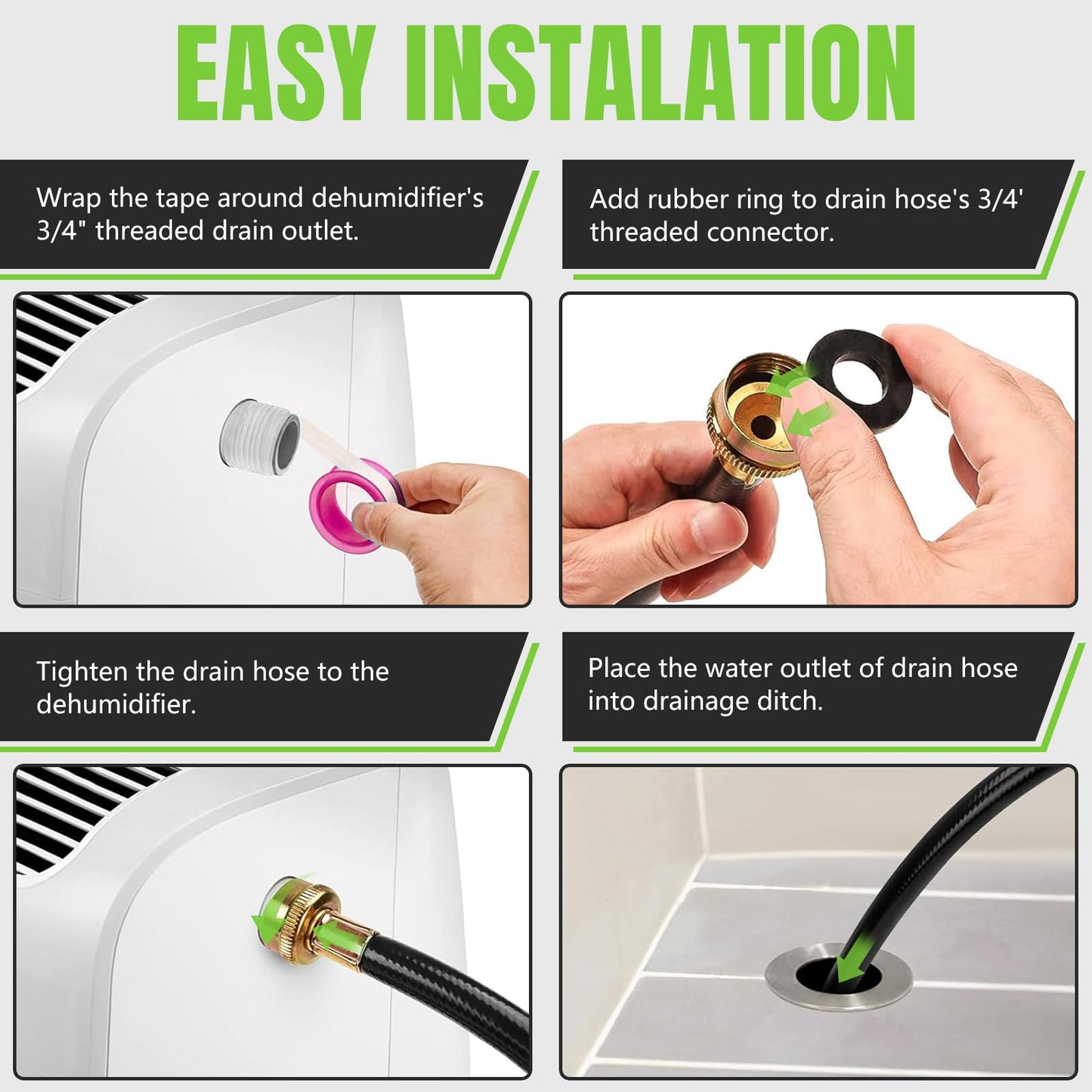 30FT Dehumidifier Drain Hose 3/4" FHT,Leakproof Dehumidifier Hose with Rustproof Durable Connector,Thickened drain hose for dehumidifier indoor,Perfectly Compatible with Most Brands of Dehumidifiers