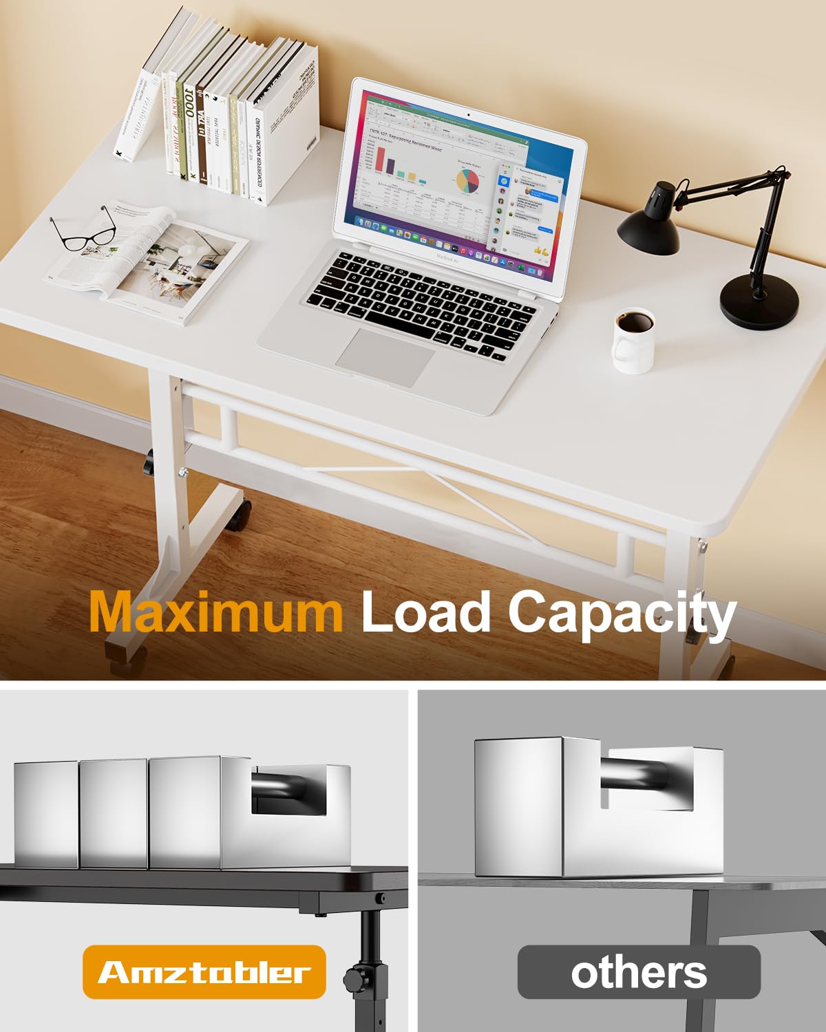 Amztabler Small Standing Desk Adjustable Height, Mobile Stand Up Desk with Wheels, 32 Inch Portable Rolling Desks Conference Room Tables for Walking Pad Treadmill White