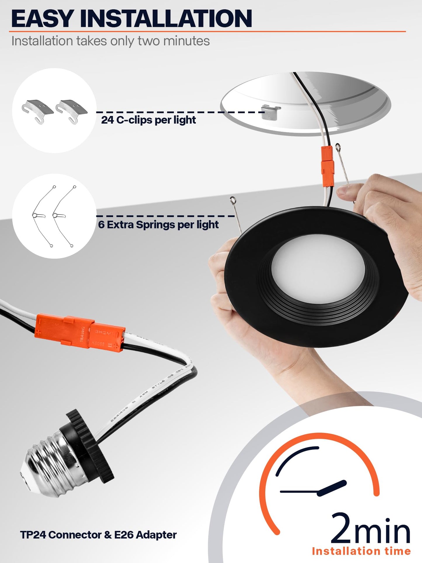 12 Pack 5/6 Inch Black LED Can Lights Retrofit Recessed Lighting, 5CCT 6 Inch Recessed Lights Selectable 2700K-6000K Dimmable, 12W=75W, 1200LM Downlight with Metal Smooth Trim-ETL and Energy Star