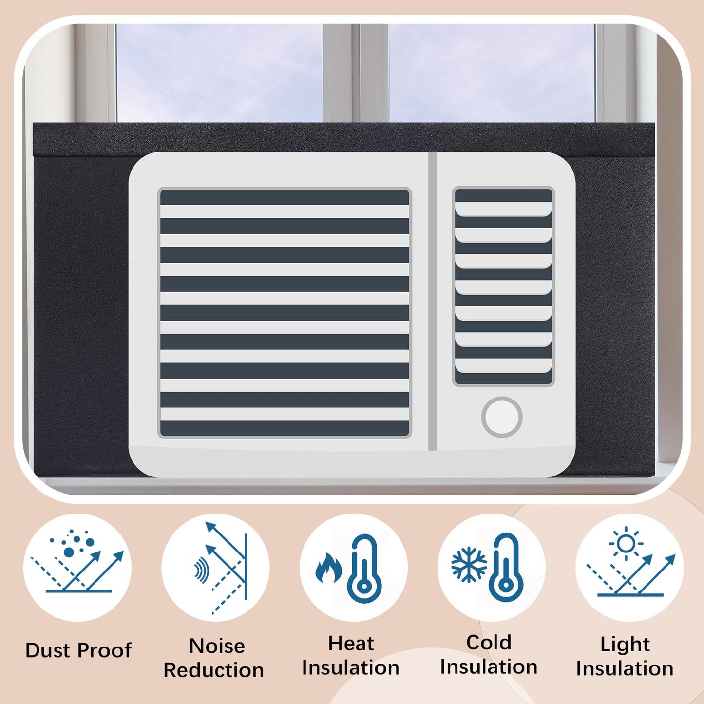 Pangda 4 Pcs Window Air Conditioner Side Insulated Foam Panel, Ac Side Surround Panels Kit with Top Seal Strip, Air Conditioner Accessories Seal for Summer Winter Indoor, 17 x 9 x 7/8 Inch (Black)