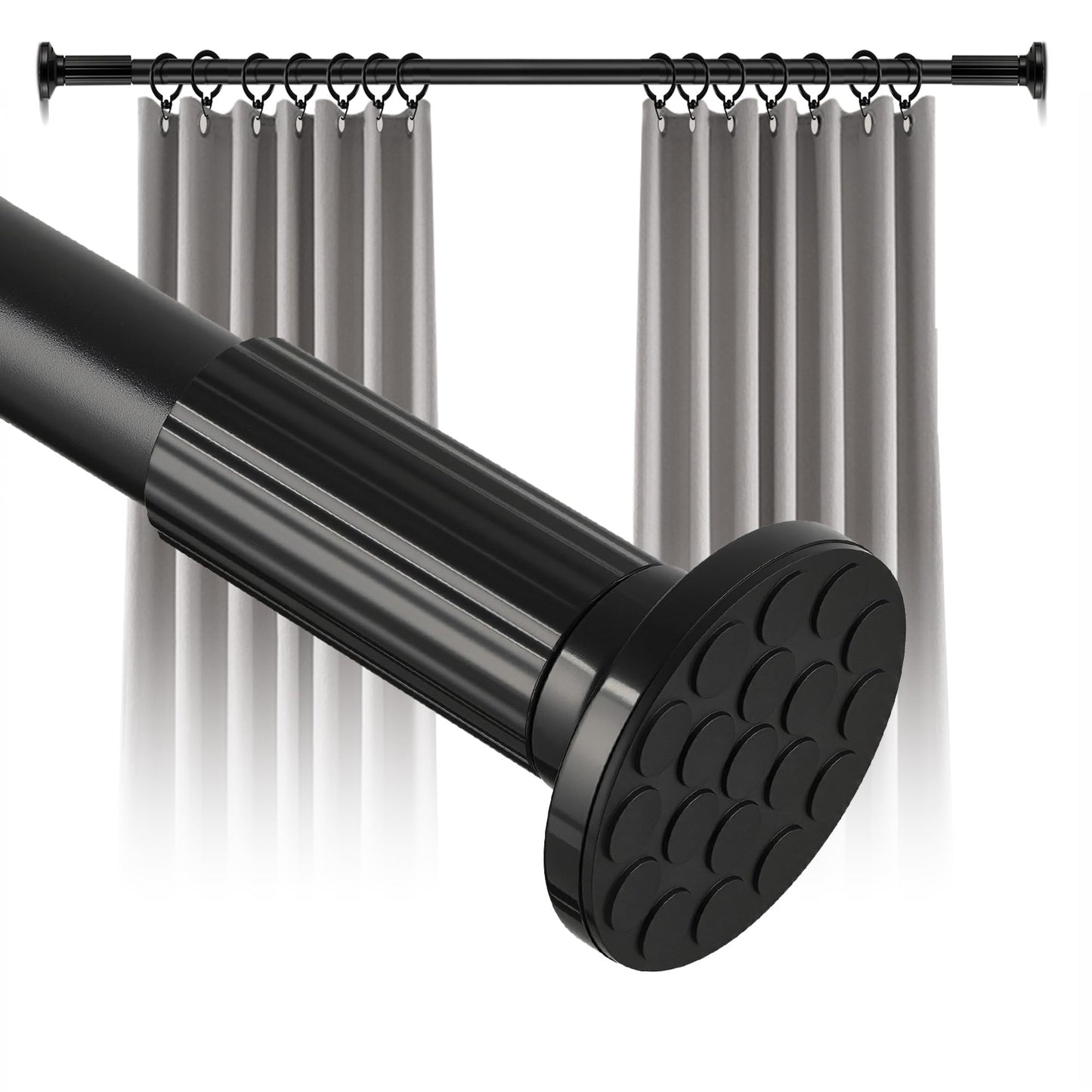 Tension Curtain Rod No Drilling 51–168In (14Ft), Outdoor Curtain Rods for Patio Windows, Extra Long Adjustable Curtain Rod,Shower Curtain Rod for Bathroom,Heavy Duty Tension Rod Renter Friendly, Black