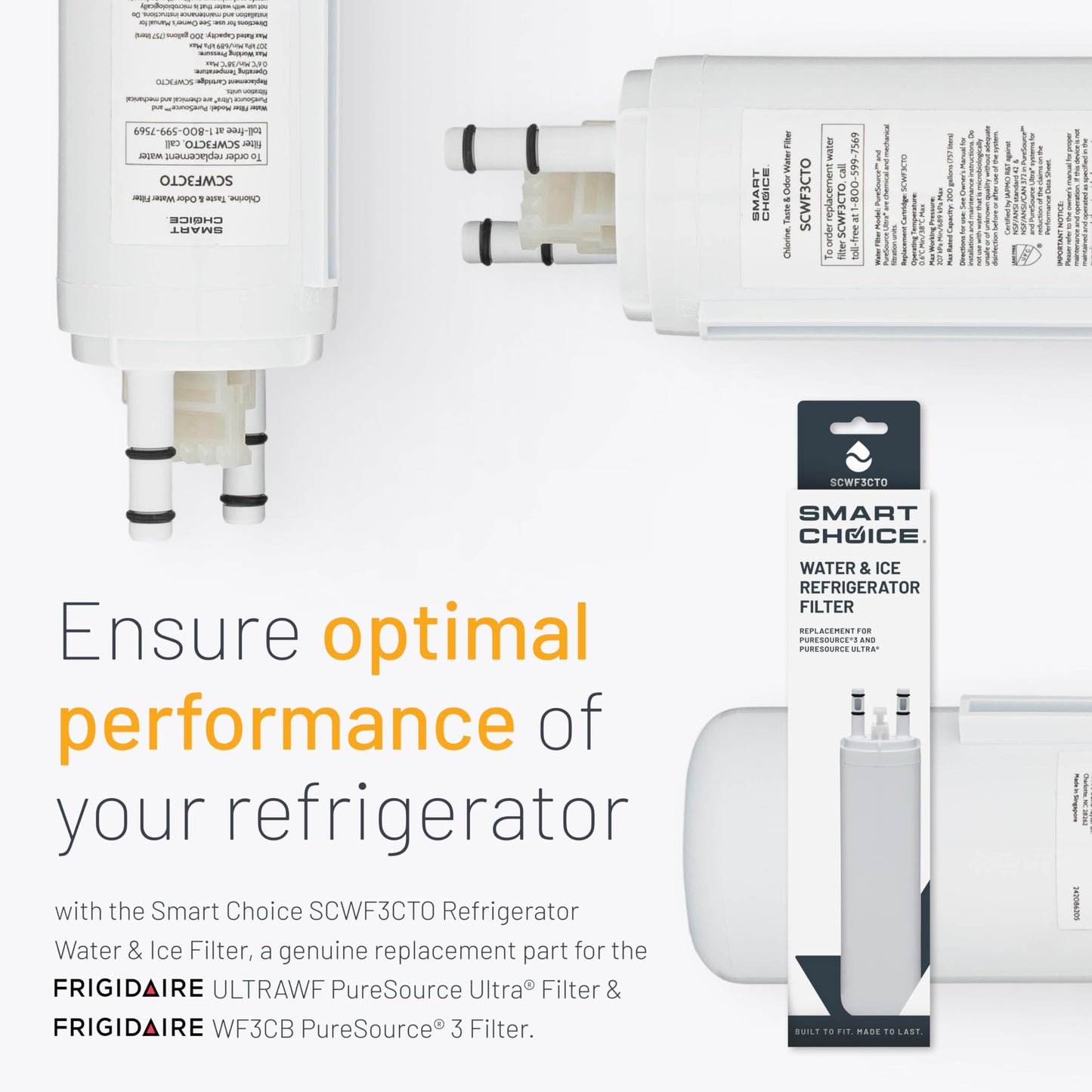 Smart Choice SCWF3CTO Refrigerator Water & Ice Filter, Genuine Replacement for Frigidaire ULTRAWF PureSource Ultra and Frigidaire WF3CB PureSource