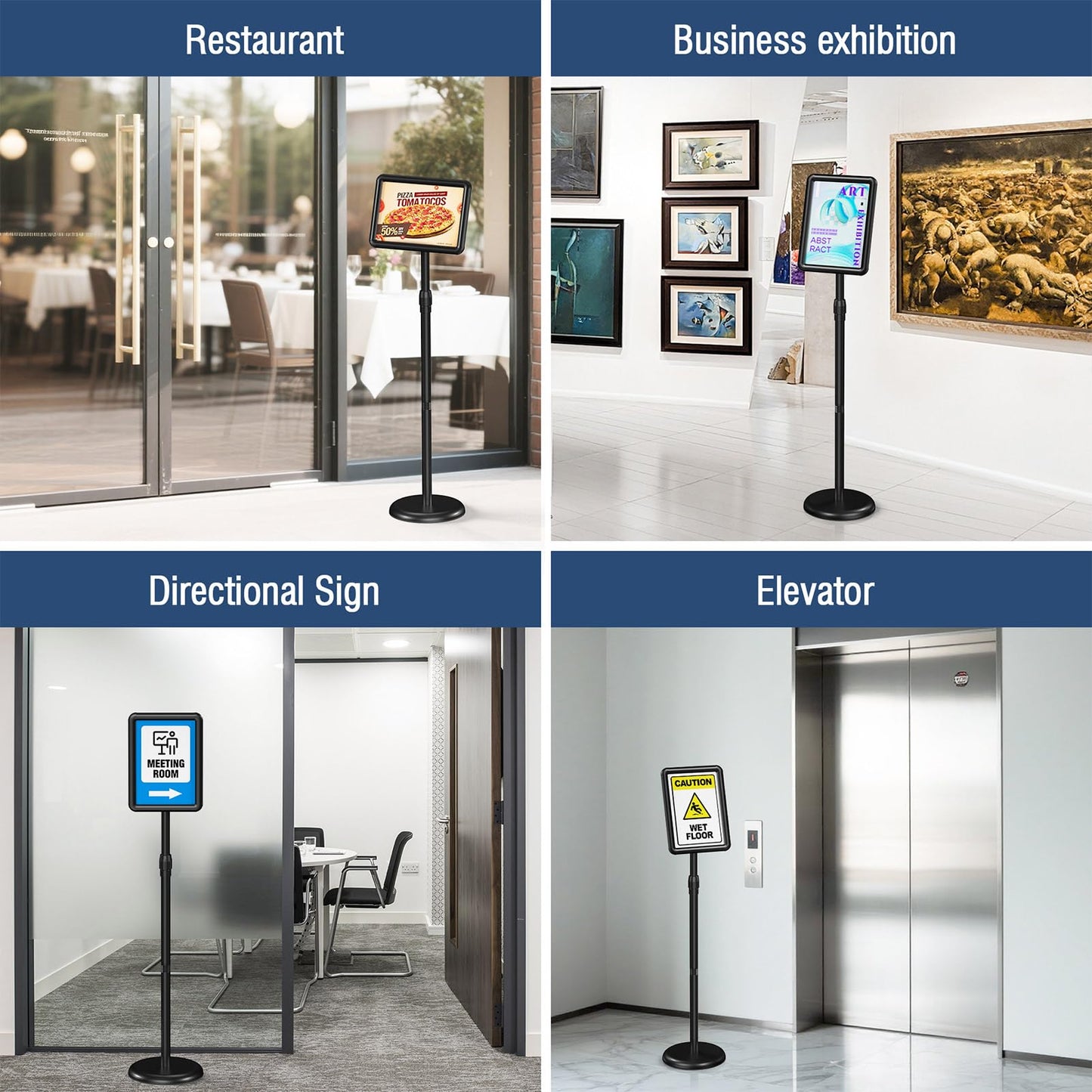 Netuaoo Sign Stand Sign Holder Stand Sign Stands for Display 8.5 x 11 Inches Pedestal Sign Holder 360° Rotation Adjustable Signage Stand for Business Exhibition, Restaurant, Supermarket (Black)