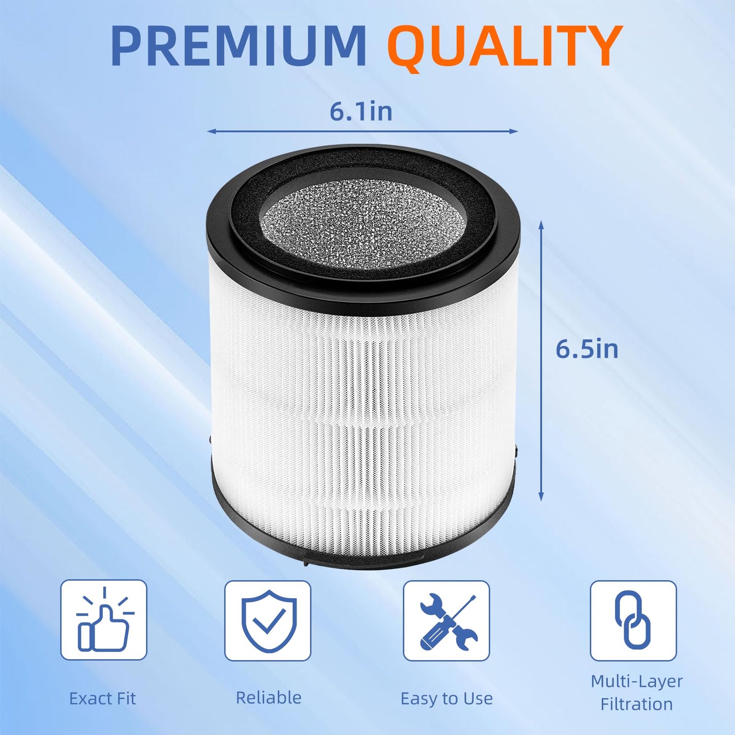 For Silveronyx Air Purifier Replacement Filter KJ150F-C02,5 Speed H13 True HEPA Activated Carbon Filter (Large Room500 sq ft), 2 Pack