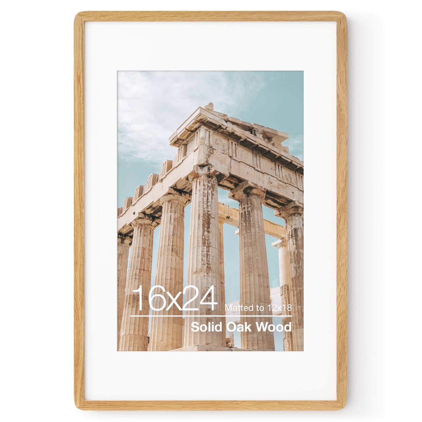 FLYJOE 16x24 Poster Frame | Solid Oak Wood 16 x 24 Picture Frame | 24x16 Poster Frame With Mat For 12x18 | Tempered Glass And Hanging Hardware Included | 16 By 24 Frame Wood (Natural Oak, 1 Pack)