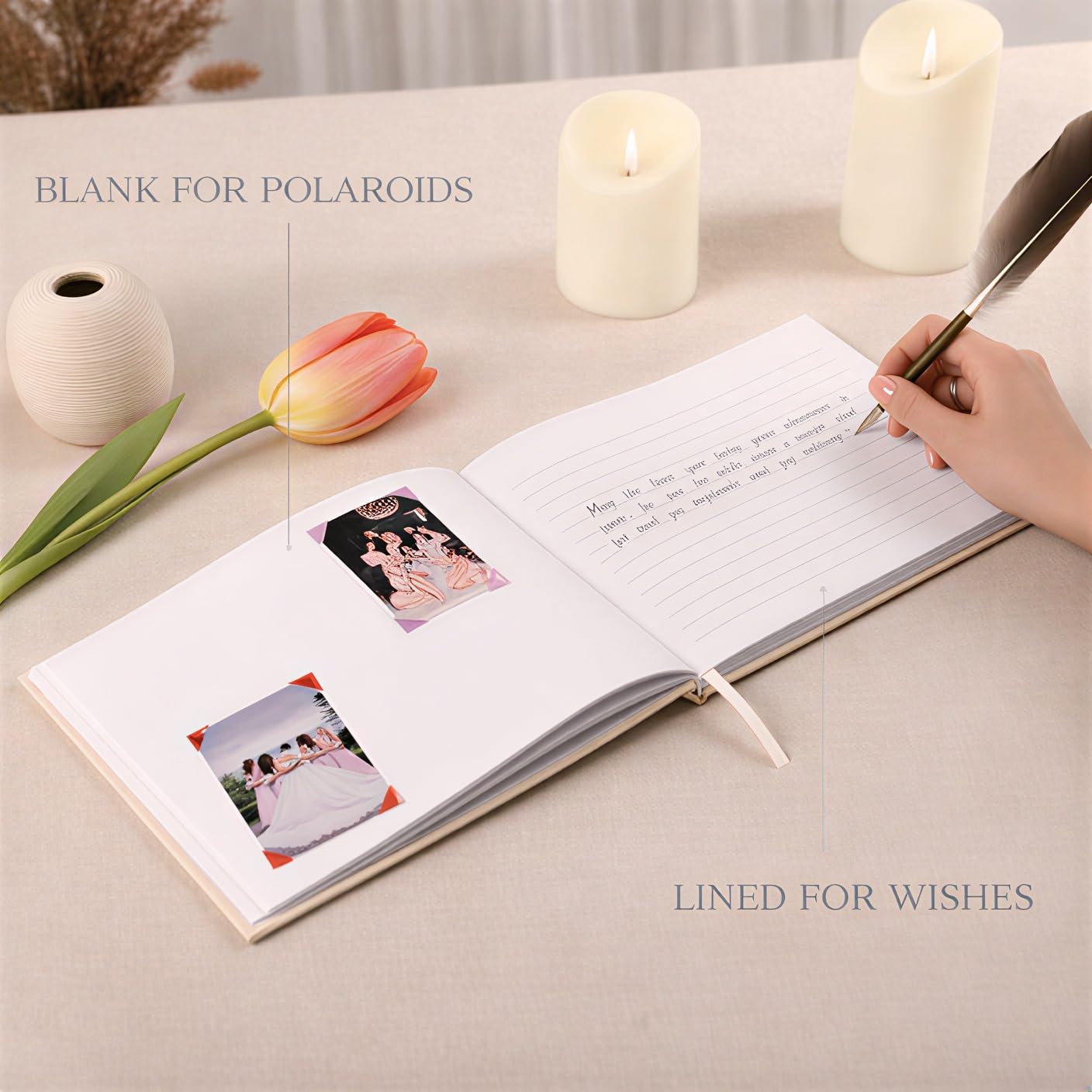 Wedding Guest Book–Elegant Embroidered Guest Book for Wedding Reception, Baby Shower–Wedding Guest Book Alternative with Photo Corners,120 Blank&Lined Pages, Polaroid Guest Book Keepsake