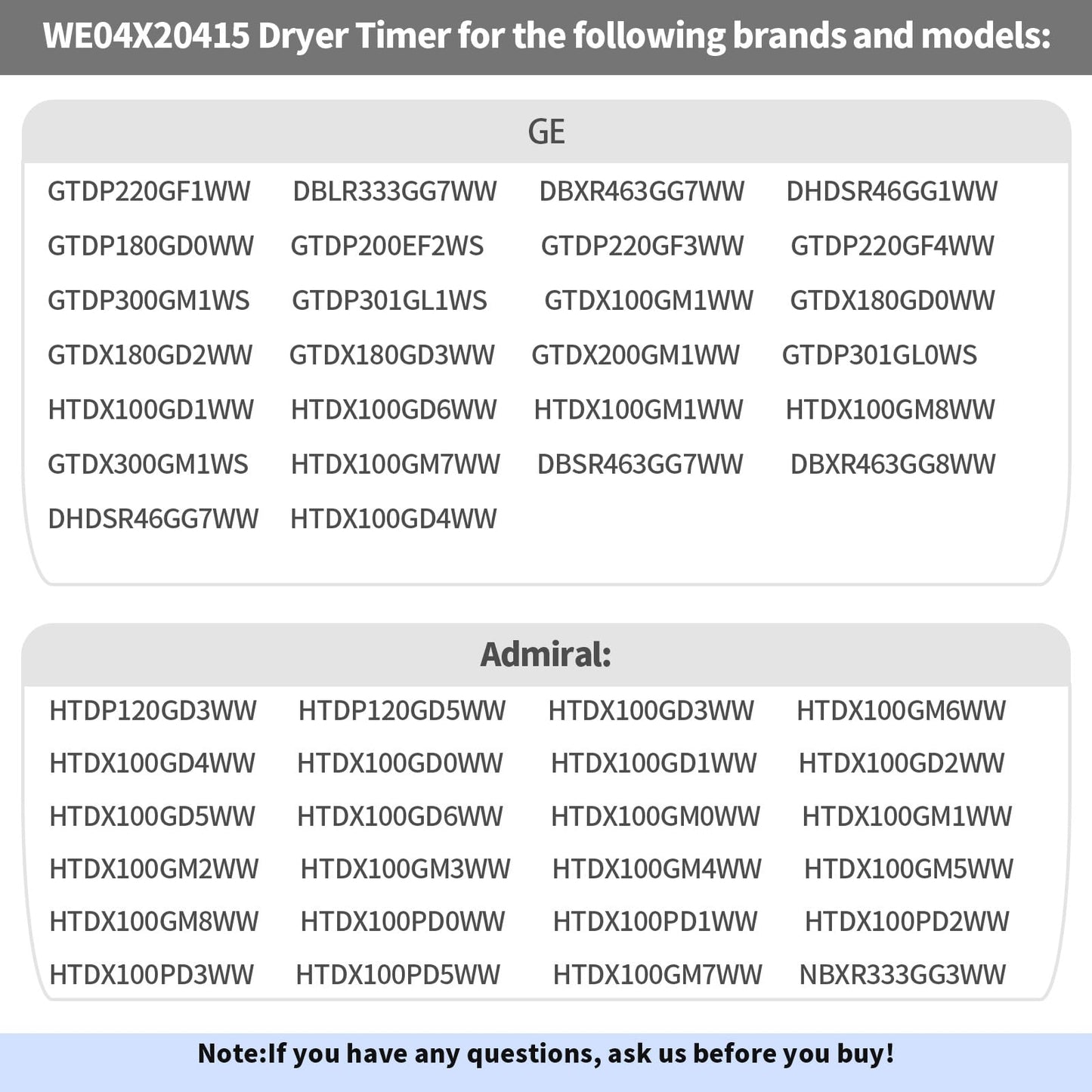 WE04X20415 TMD1CM11 234D1296P003 Dryer Timer, Compatible with GE/Hotpoint DBXR463GG7WW GTDP300GM1WS HTDX100GD6WW HTDX100GM8WW HTDX100GD4WW DHDSR46GG1WW DHDSR46GG7WW etc Models, 1-Year Warranty, OEM