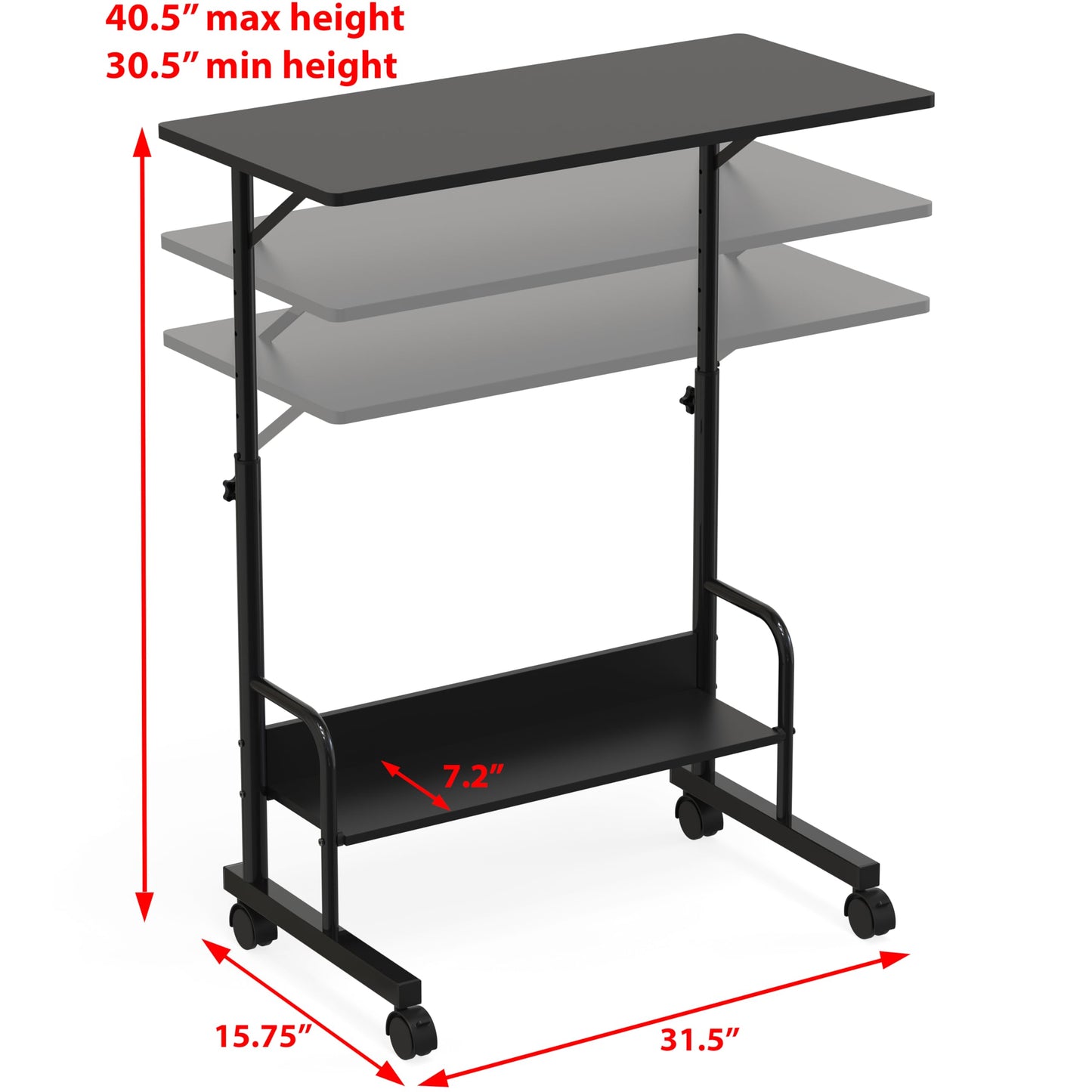 SHW 30.5" to 40.5" Height Adjustable Mobile Standing Desk Laptop Workstation for Walking Pad Treadmill, Black