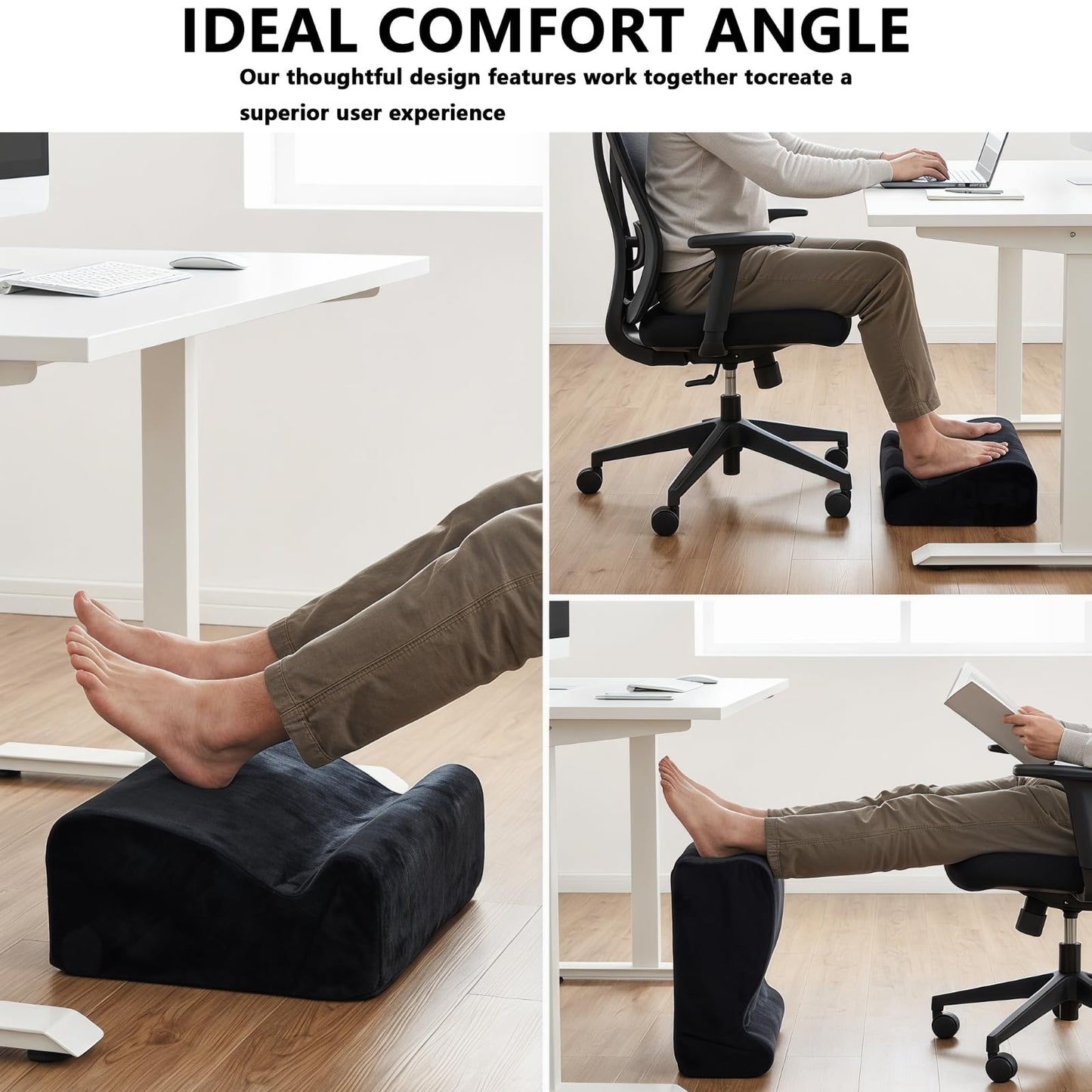 Foot Rest for Under Desk at Work. Multifunctional 3-Tier Foot Stool Office Desk Accessories, Soft Ergonomic Footrest,Support Foot Pillow,Heel Chair,Leg Elevation Pillow (Black, One Size)