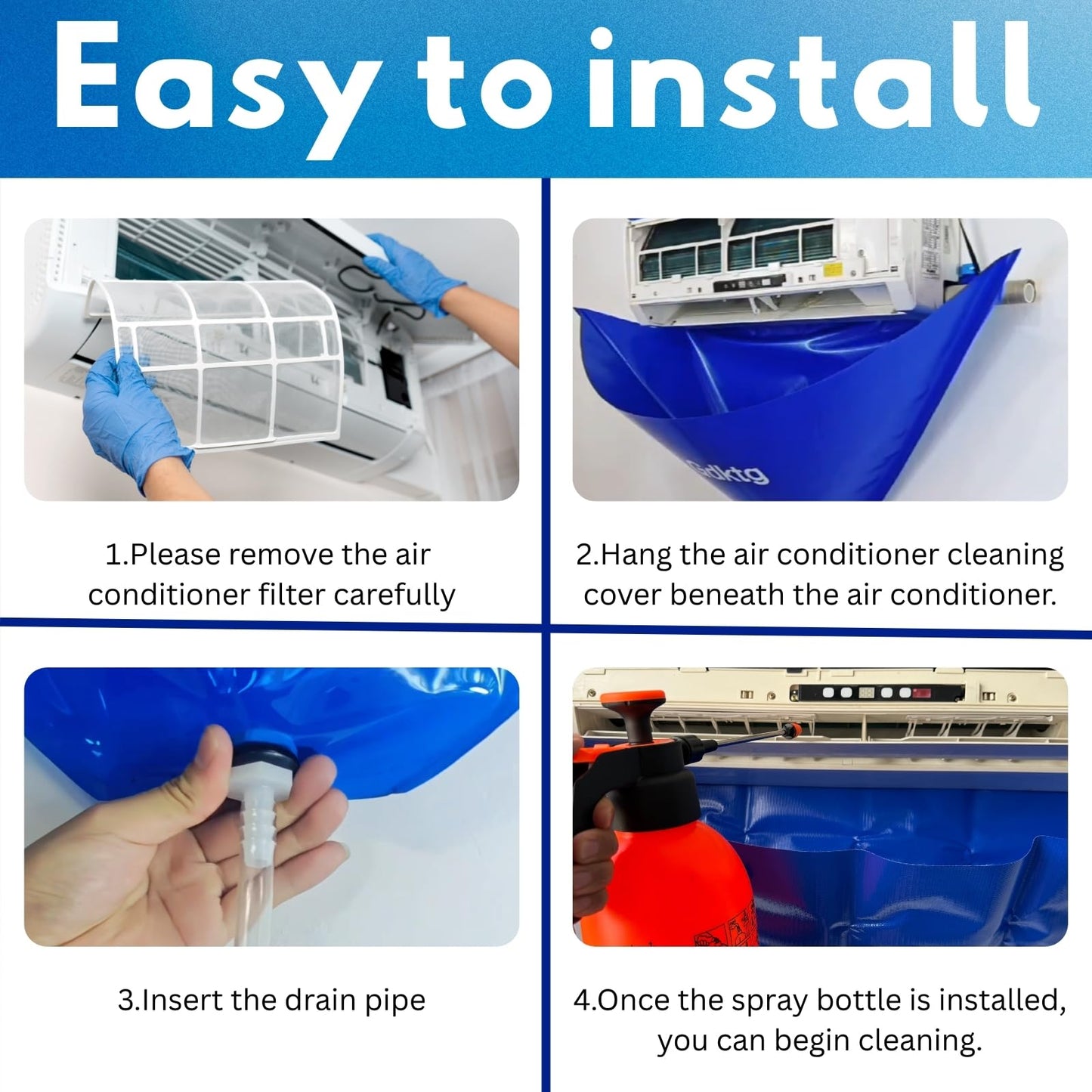 Gdktg Mini Split Cleaning Kit Bag, Waterproof Ac Cleaning Kit with 2L Pressure Sprayer, Reusable Air Conditioner Cleaning Kit, Minisplit Cleaning Kit for HVAC, Large (for Systems 38in - 48in)