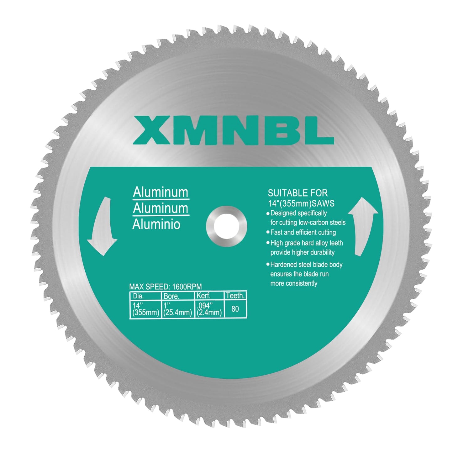 14 Inch 80 Teeth Aluminium Cutting Blade,Replacement for Evolution 14 Inch 80 Teeth Aluminium Cutting Blade,Compatible with Evolution S355CPSL,S380CPS,EVOSAW380,Dewalt DW872 and Other Cutting Saws