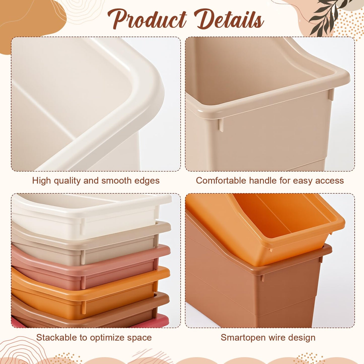 Blosssound 6 Set Book Bins for Classroom with Label Sticker Book Box Baskets Plastic Stackable Organizing Bins Storage & Organization for Classroom Library Home School Supplies (Earth Tones)