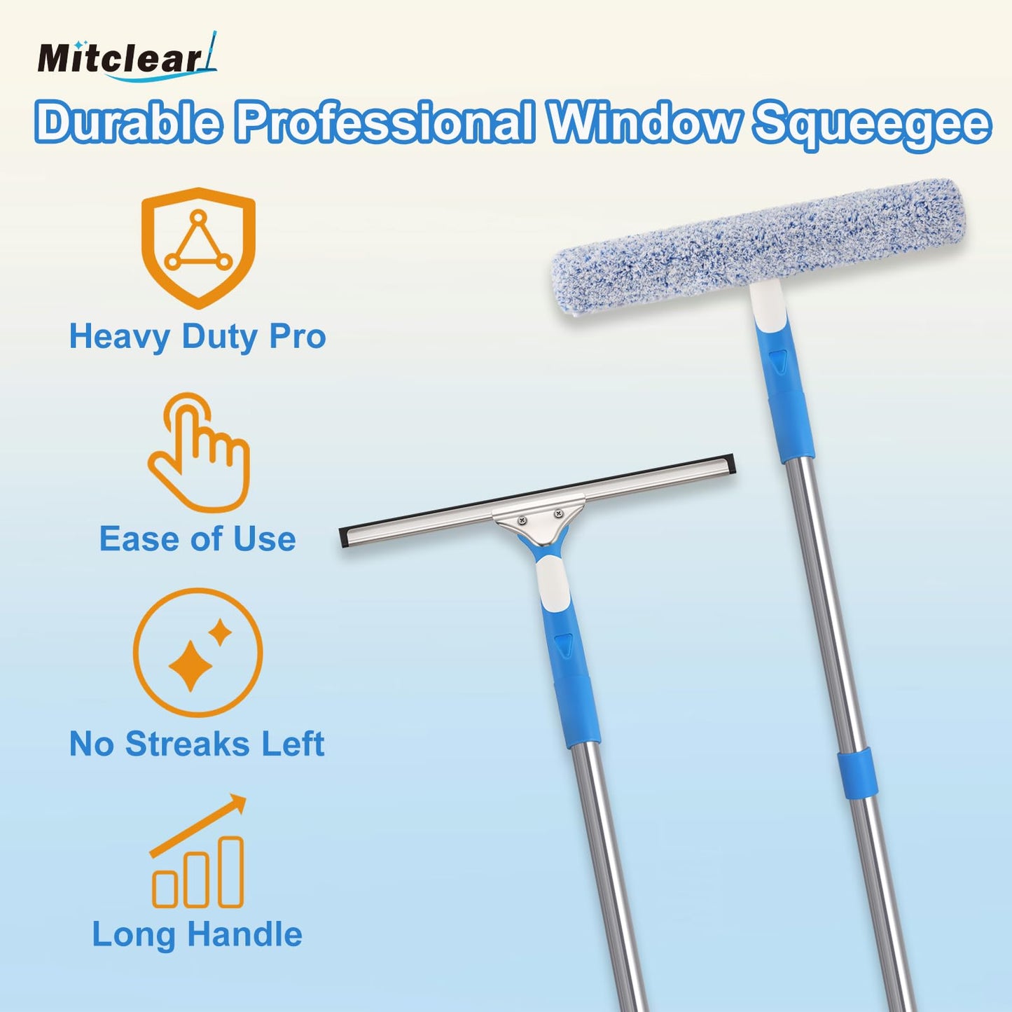 Mitclear 77'' Professional Squeegee Window Cleaner Tool with Extension Pole, Car Windshield Cleaning Kit with Long Handle, Window Washing Equipment for Indoor Outdoor Windows & Car Glass