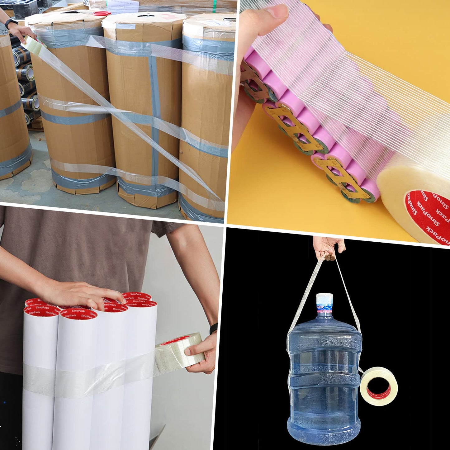SinoPack Strapping Tape with Dispenser, 6 Pack 2 Inch x 30 Yards 5.5 Mil, Heavy Duty Reinforced Fiberglass Tape for Moving,Shipping,Storage