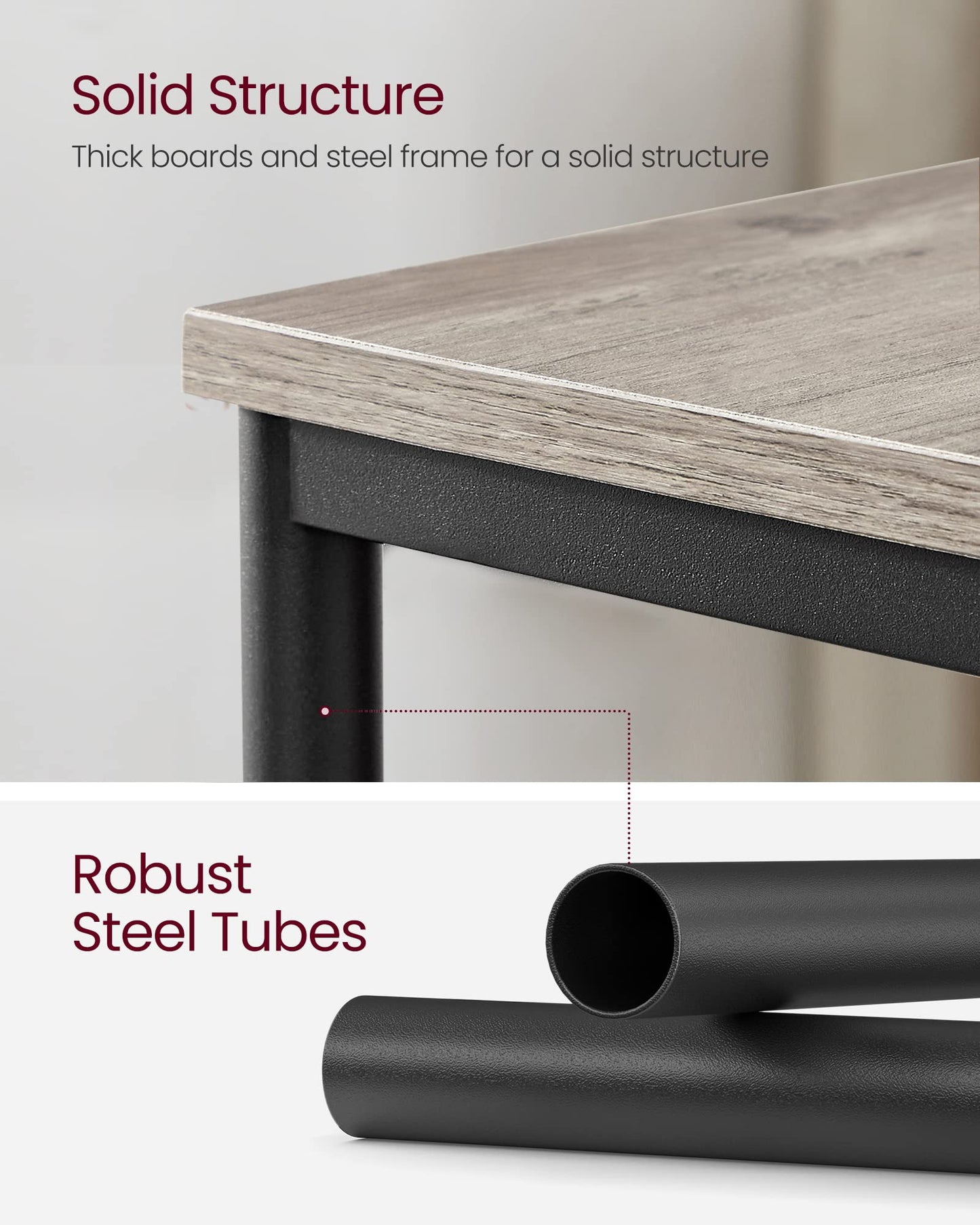 VASAGLE BARNET Collection - Side Table, Small End Table for Living Room, Modern Tall Nightstand, Bedroom, Office, Bathroom, Steel Frame, Heather Greige and Ink Black ULET273B02