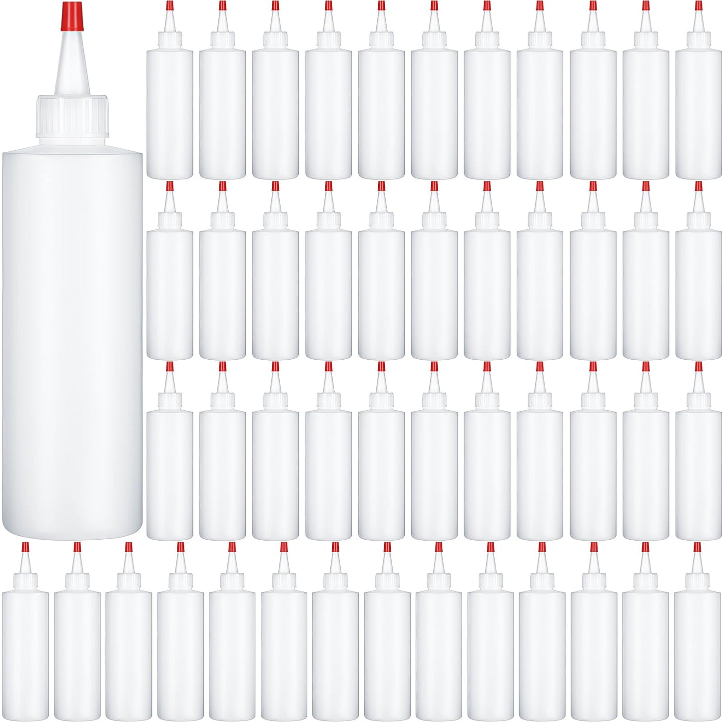Jinei 60 Pack 8 oz Plastic Squeeze Bottles Clear Condiment Squeeze Bottles with Red Tip Cap Kitchen Empty Squirt Container Leak Proof for Arts Crafts