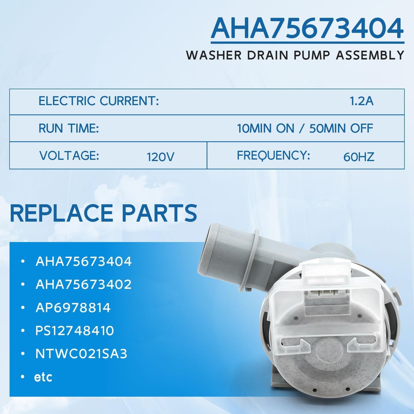 Upgraded AHA75673404 AHA75673402 Washer Drain Pump Assembly for LG Washing Machine, Replaces WT7250CW WT7305CW WT7405CW parts