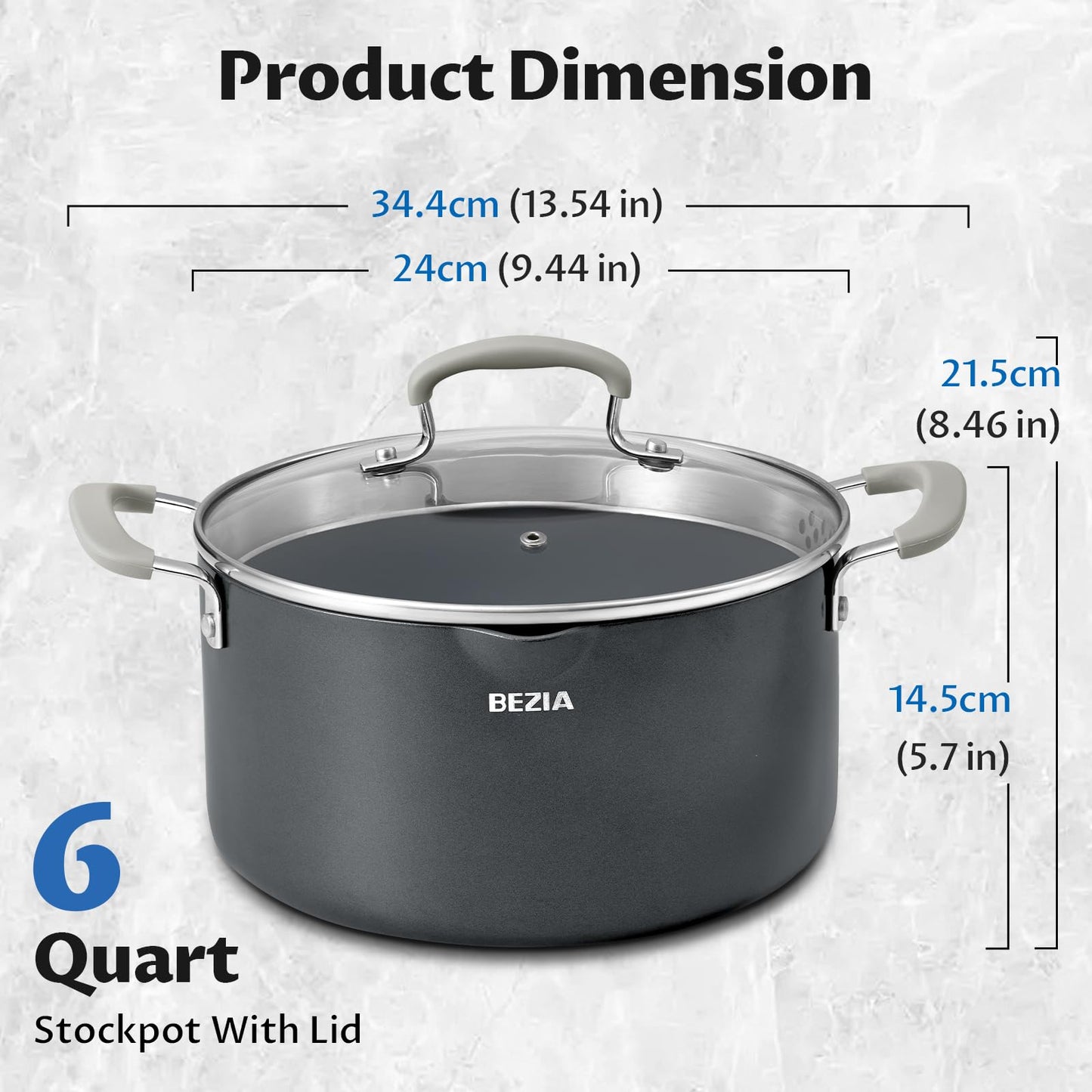 6 Quart Nonstick Stock Pot with Lid, BEZIA PFAS-Free Ceramic Soup Pot, Multipurpose Pasta Pot with Strainer Lid, Induction Cooking Pot, Silicone Handle, Compatible with All Cooktops, Dishwasher Safe