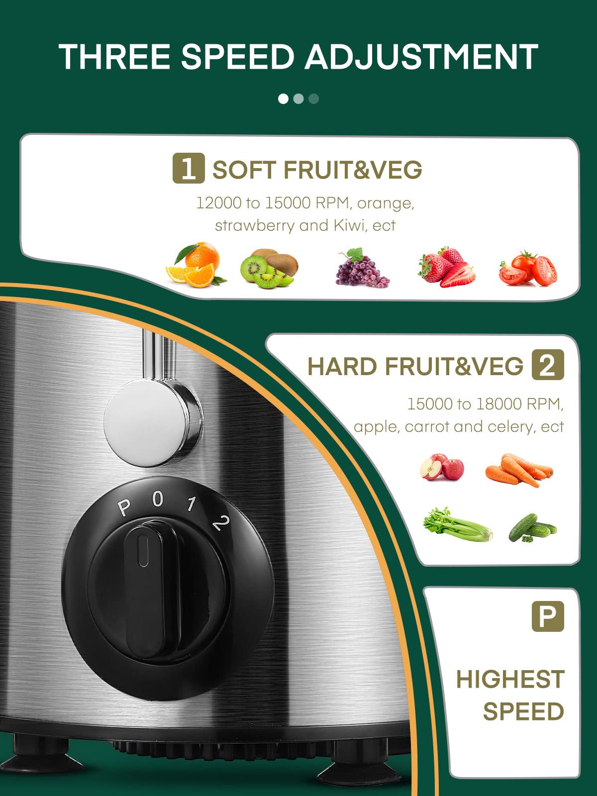 Juicer Machines, HOUSNAT Juicer Whole Fruit and Vegetables with 3-Speed Setting, 400 W Motor Quick Juicing Ideal for Beginners & Light Daily Use, Cleaning Brush and Juicing Recipe Included
