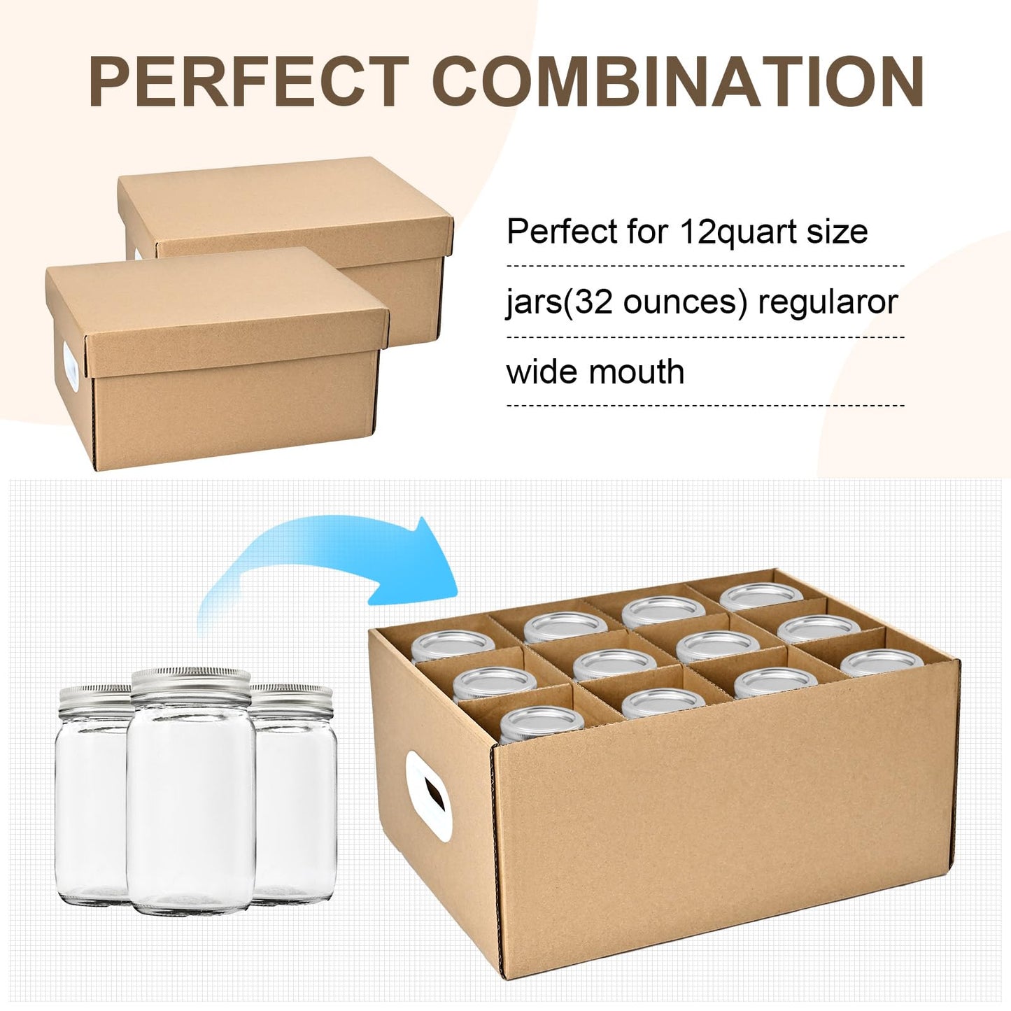 6 Pcs Canning Jar Storage Boxes, Fits 32 oz Regular or Wide Mouth Jars, 12 Cells Mason Jar Organizer