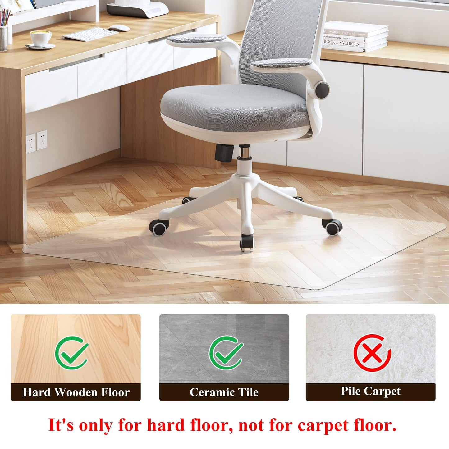 SHAREWIN Large Office Chair Mat for Hard Floors - 59''x47'',Heavy Duty Clear Wood/Tile Floor Protector PVC Transparent by SHAREWIN