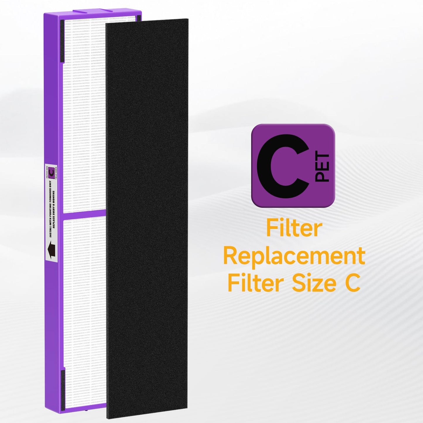 FLT5250PT True HEPA Replacement Filter C Pet, Compatible with Germ-Guardian AC5250PT, AC5000E, AC5300B, AC5350W, AC5350B, CDAP5500 Air Purifiers, 4 HEPA Filter and 8 Pre-Filters