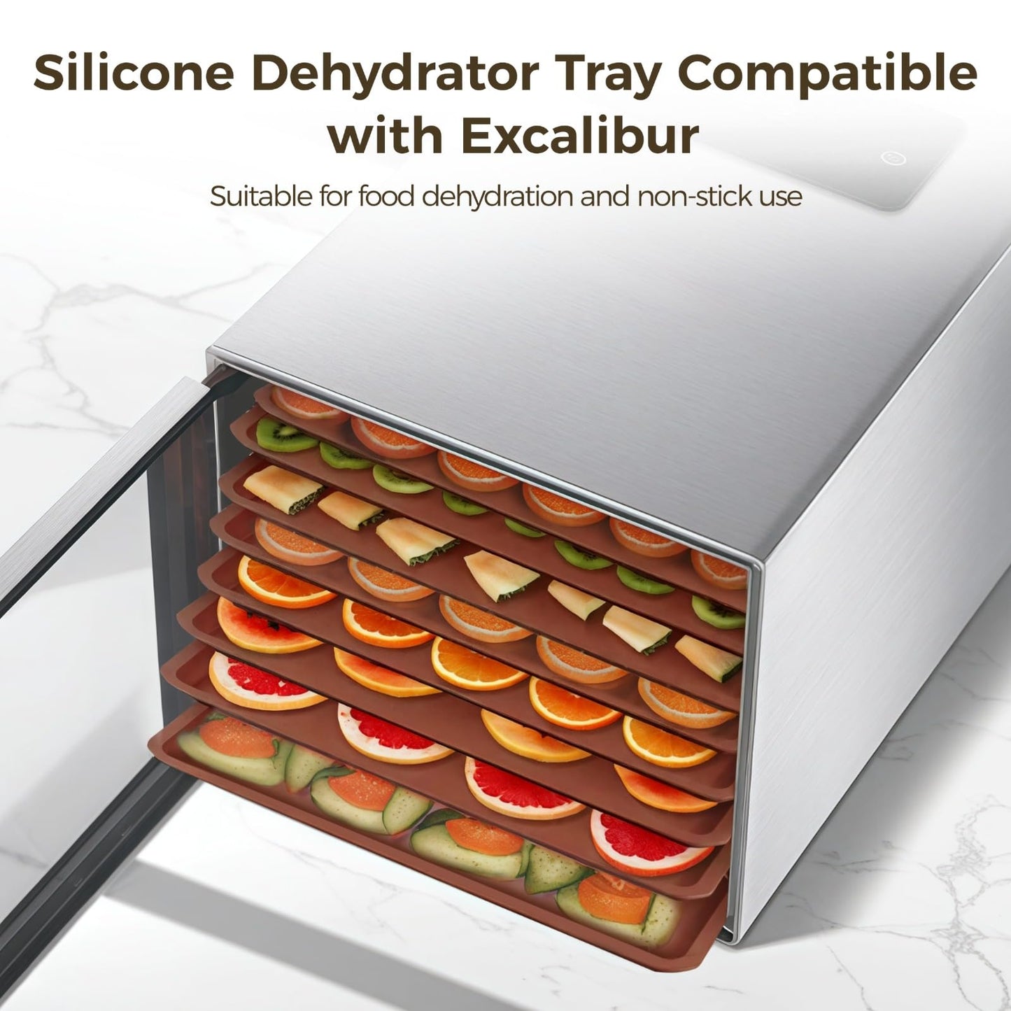 Skdqiee 8 Pcs Silicone Dehydrator Liners, 14 x 14 in Silicone Sheets for Dehydrator Work with Excalibur, Non-Stick Fruit Leather Sheet with Border for Produce Meat Liquid