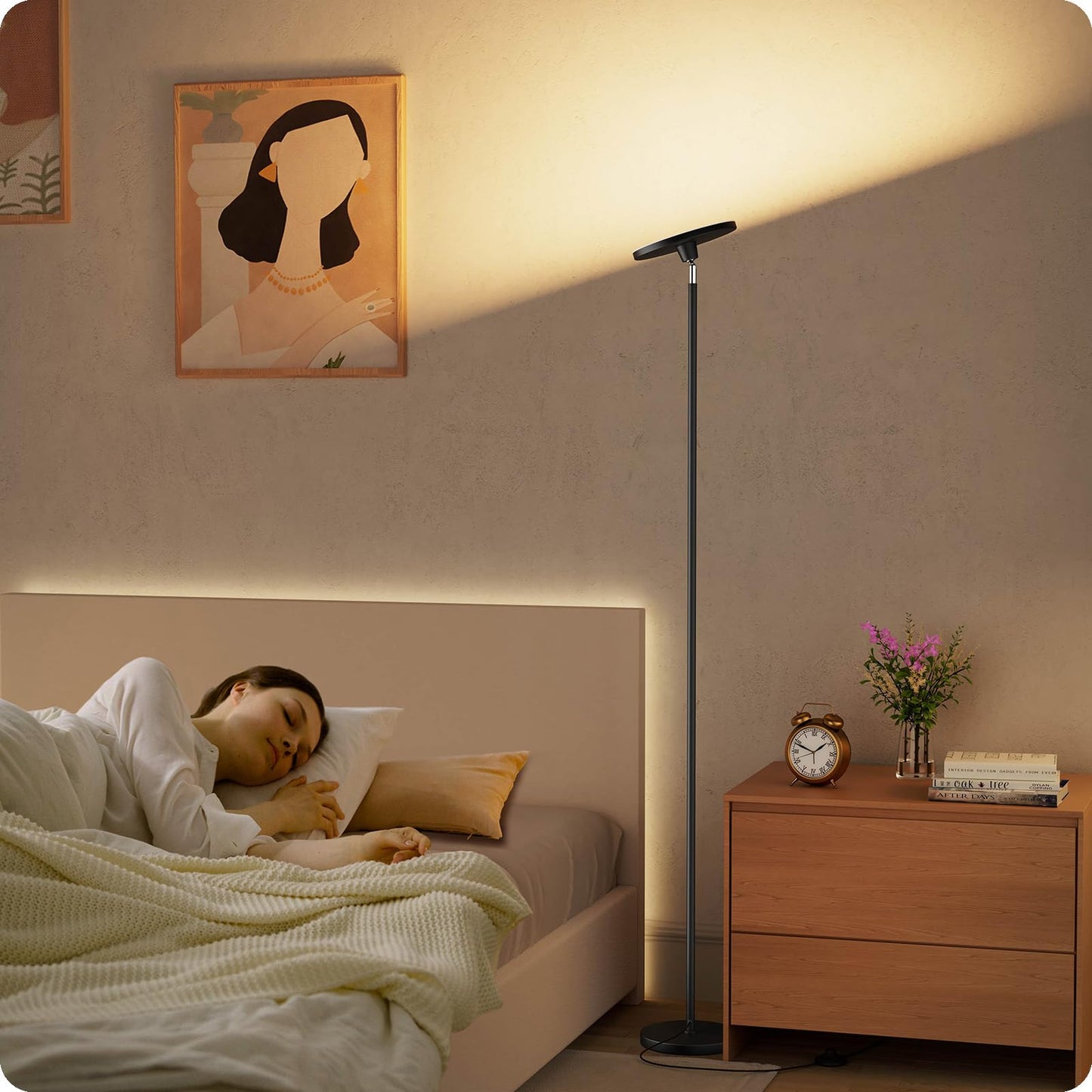 Dimmable Floor Lamp with Remote，Floor Lamps for Living Room Bedroom Office，Adjustable Brightness (10%-100%)and Color Temperature (3000k- 6000k )，Standing Lamp Tall Lamp with Foot Switch (black)
