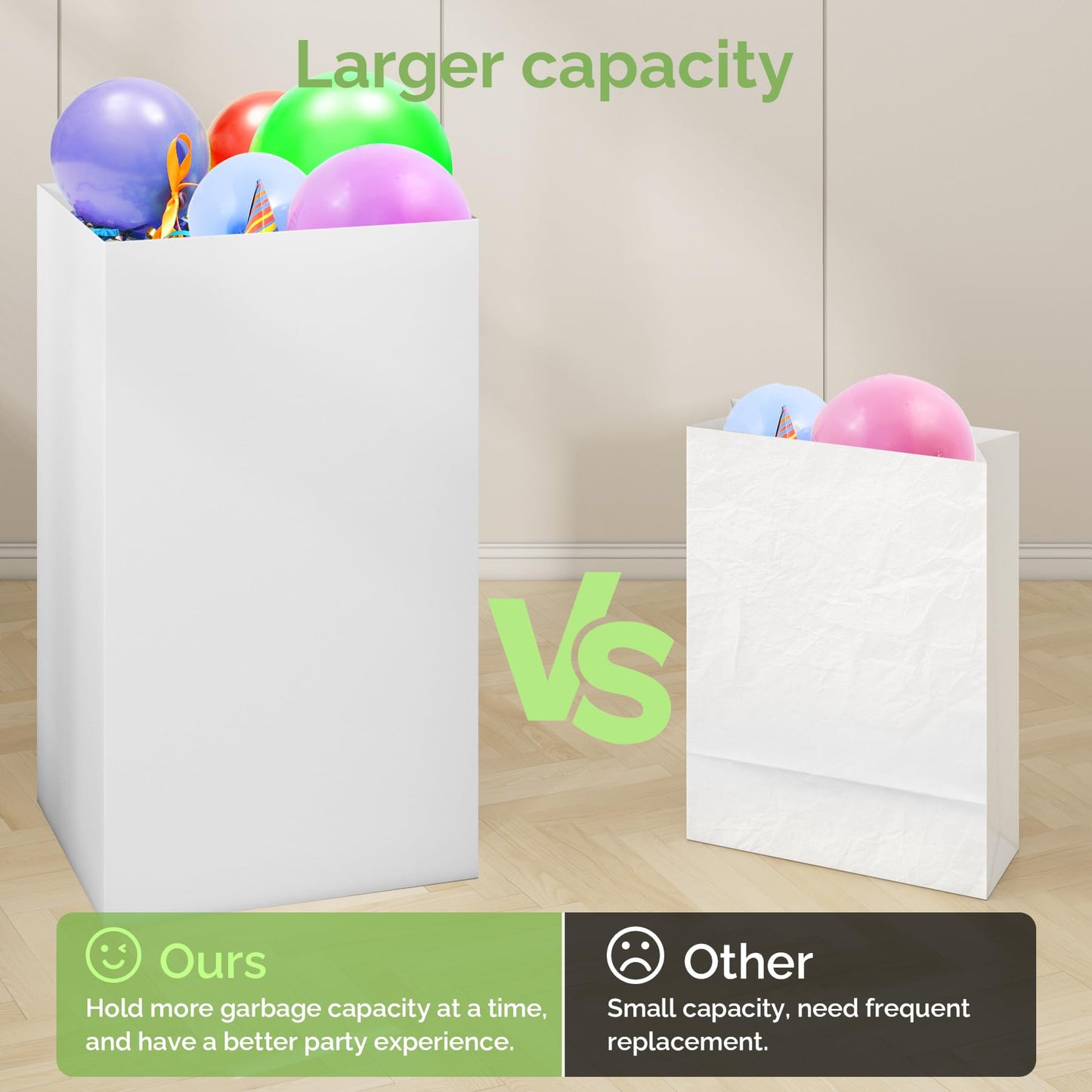 Magicheap 8 Pack Extra Large Disposable Trash Cans, Reusable Portable Garbage Can, 30 Gallon (30" H x 14" W x 14" D), Extra Thick Recycled Cardboard Portable Garbage Can and Recycling Bins,White