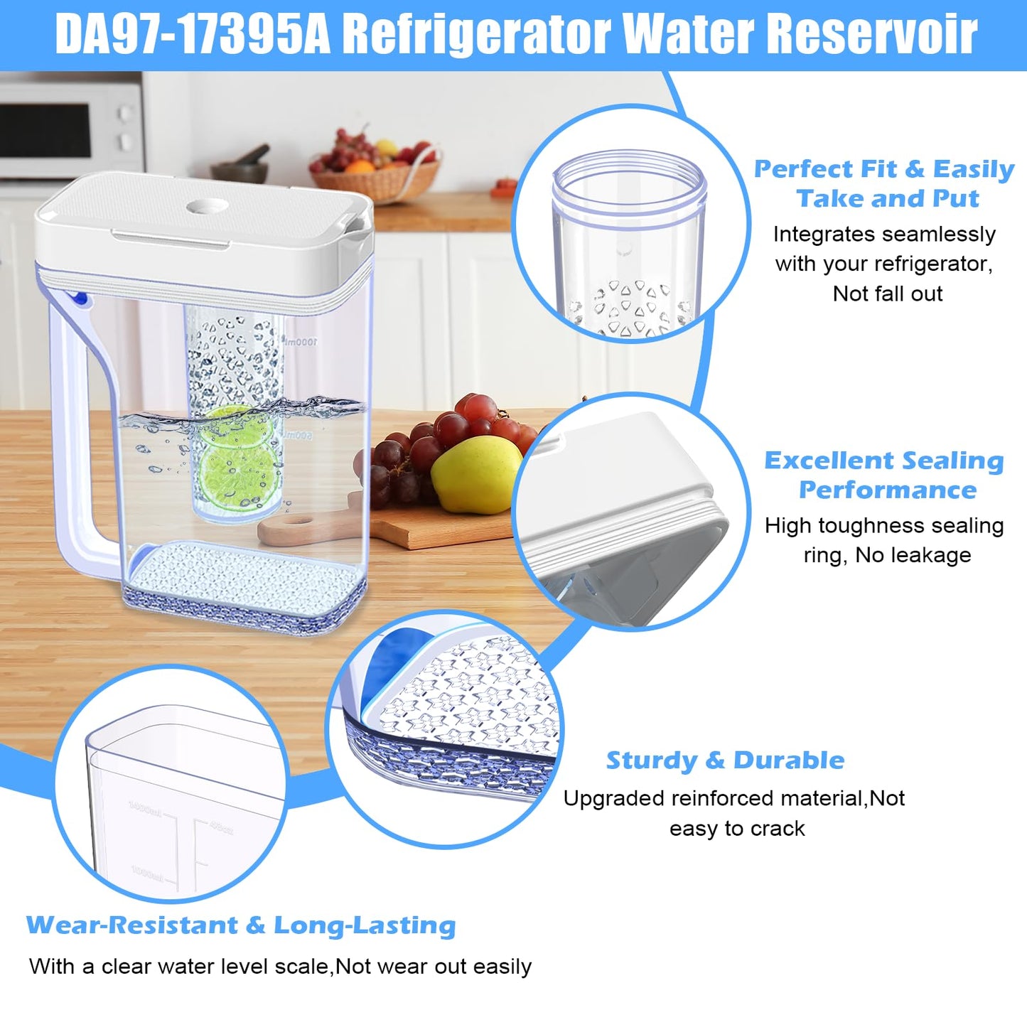 Upgraded RF23M8070SR RF23M8570SR RF23M8590SG RF23M8090SR Water Pitcher Compatible with Samsung Fridge Water Pitcher Parts DA97-17395A Refrigerator Water Reservoir Water Tank Water container NO LEAK