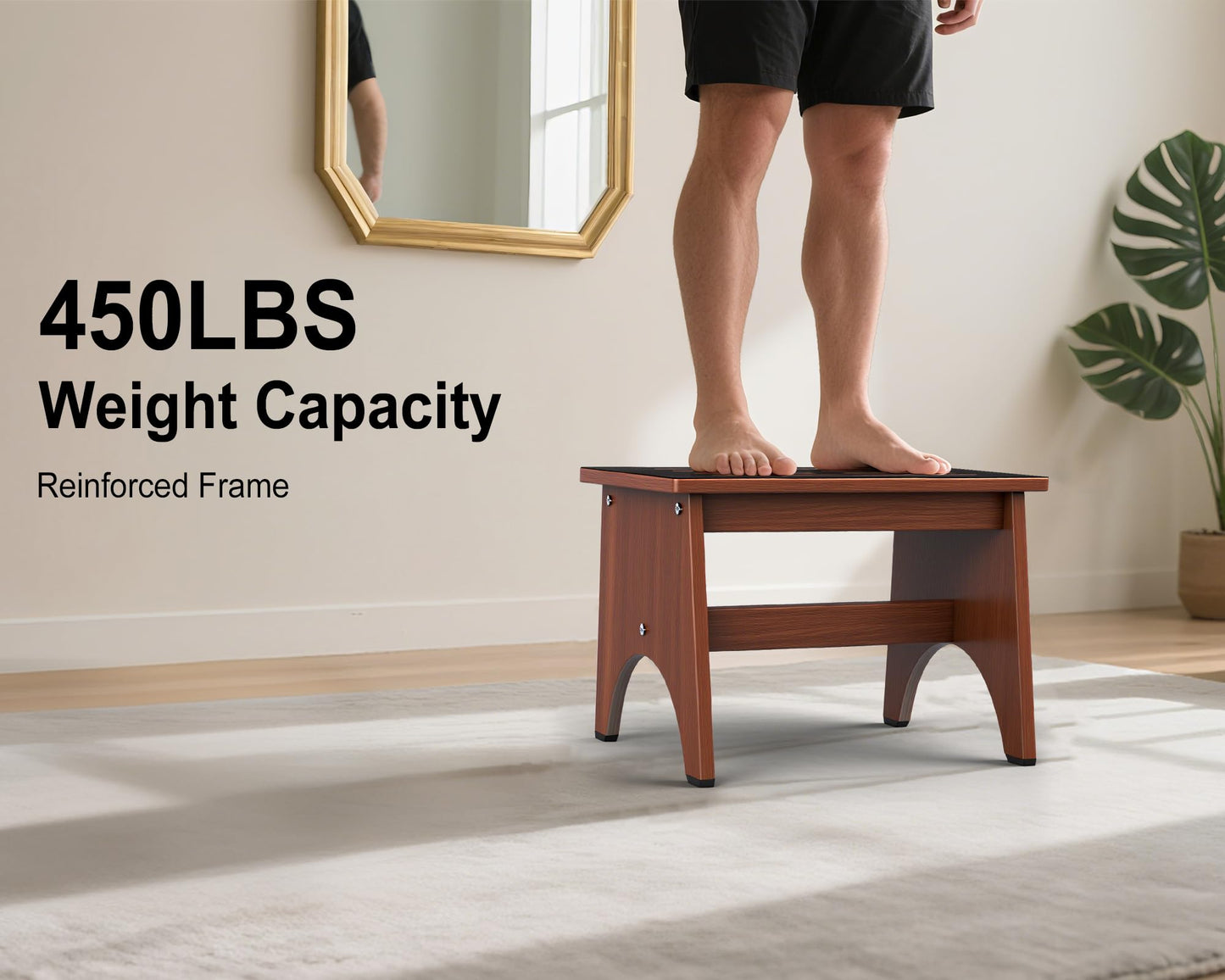 One Step Stool for Adults Seniors with Non-Slip Rubber Step Surface, 11.8" Heavy Duty Wooden Stepping Stools with 450 LBS Capacity for Bedroom Kitchen Bathroom