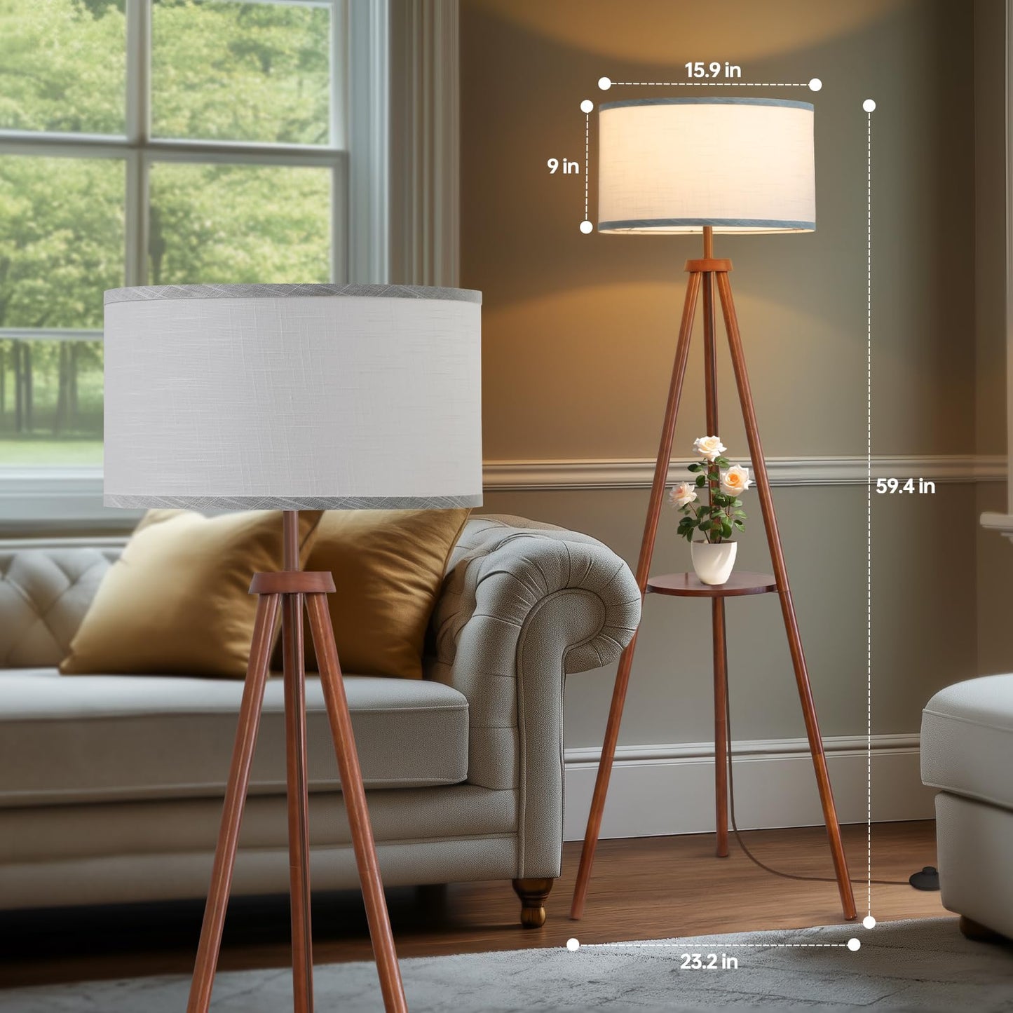 EOEYYOYB Floor Lamps for Living Room, Modern Standing Lamp with Shelf, 3 Color Temperature Led Bulb Tall Lamps with Foot Switch for Bedroom and Office, Walnut