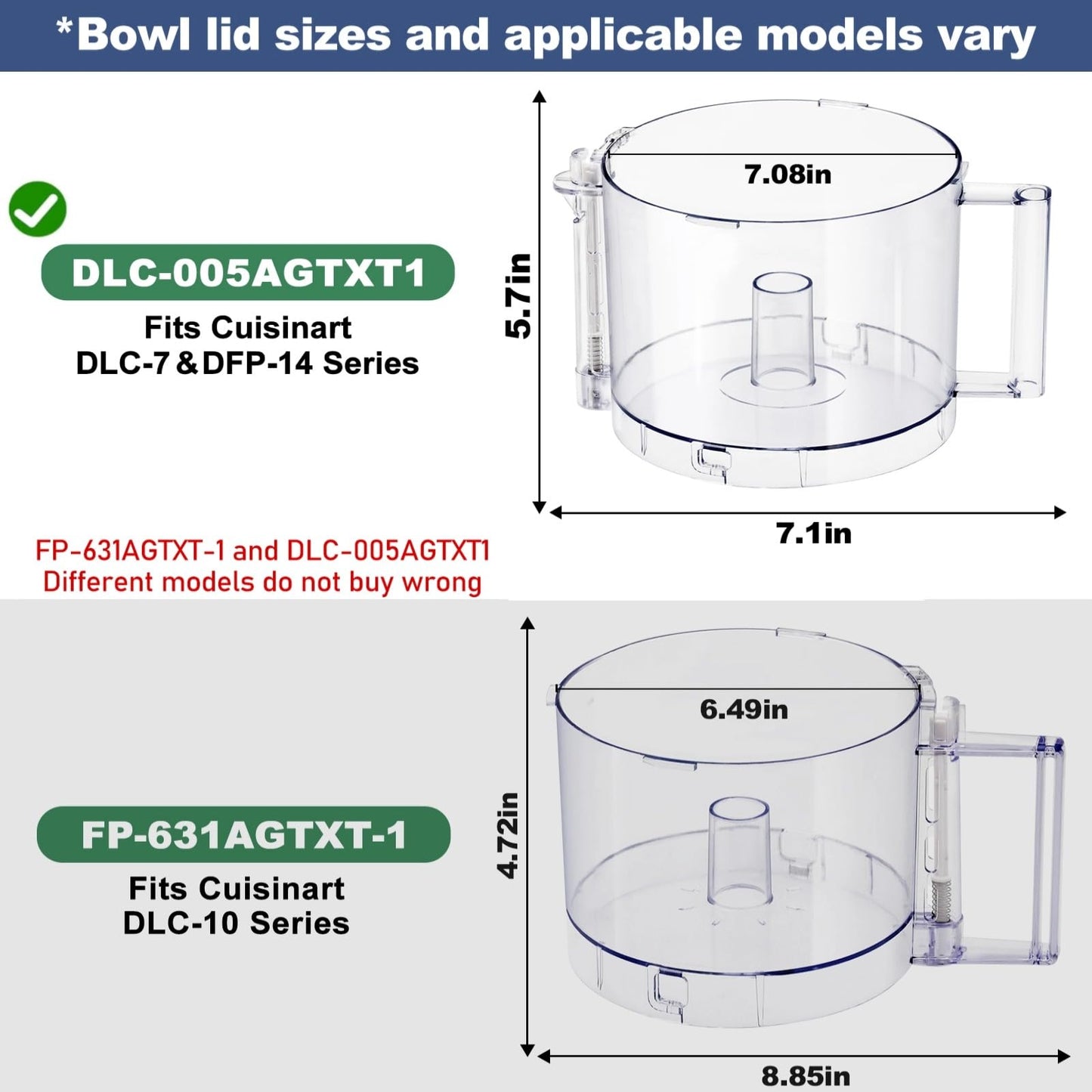 Top with 4 Locking Tabs DLC-005AGTXT1 Food Processor Work Bowl Replacement with Handle 14-Cup Compatible With Cuisinart DFP-14,Fits DFP-14NWBCT1 Work Bowl Cover