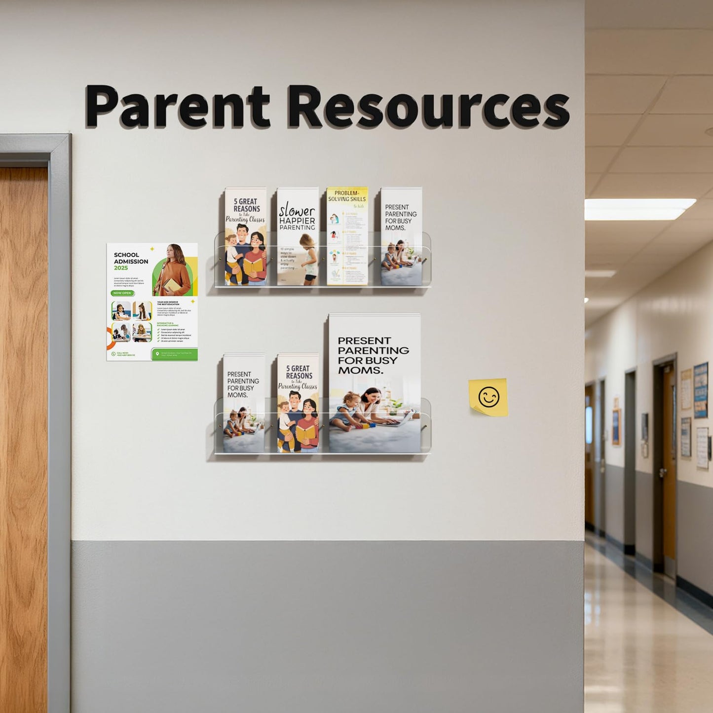 HIIMIEI Brochure Holder Wall Mount, 2-Pack Acrylic Modular Flyer, Pamphlet Display Stand with Magnetic Brass Bolts, Dual Installation Options, Designed for Schools, Studios, Community Spaces (4 Grid)