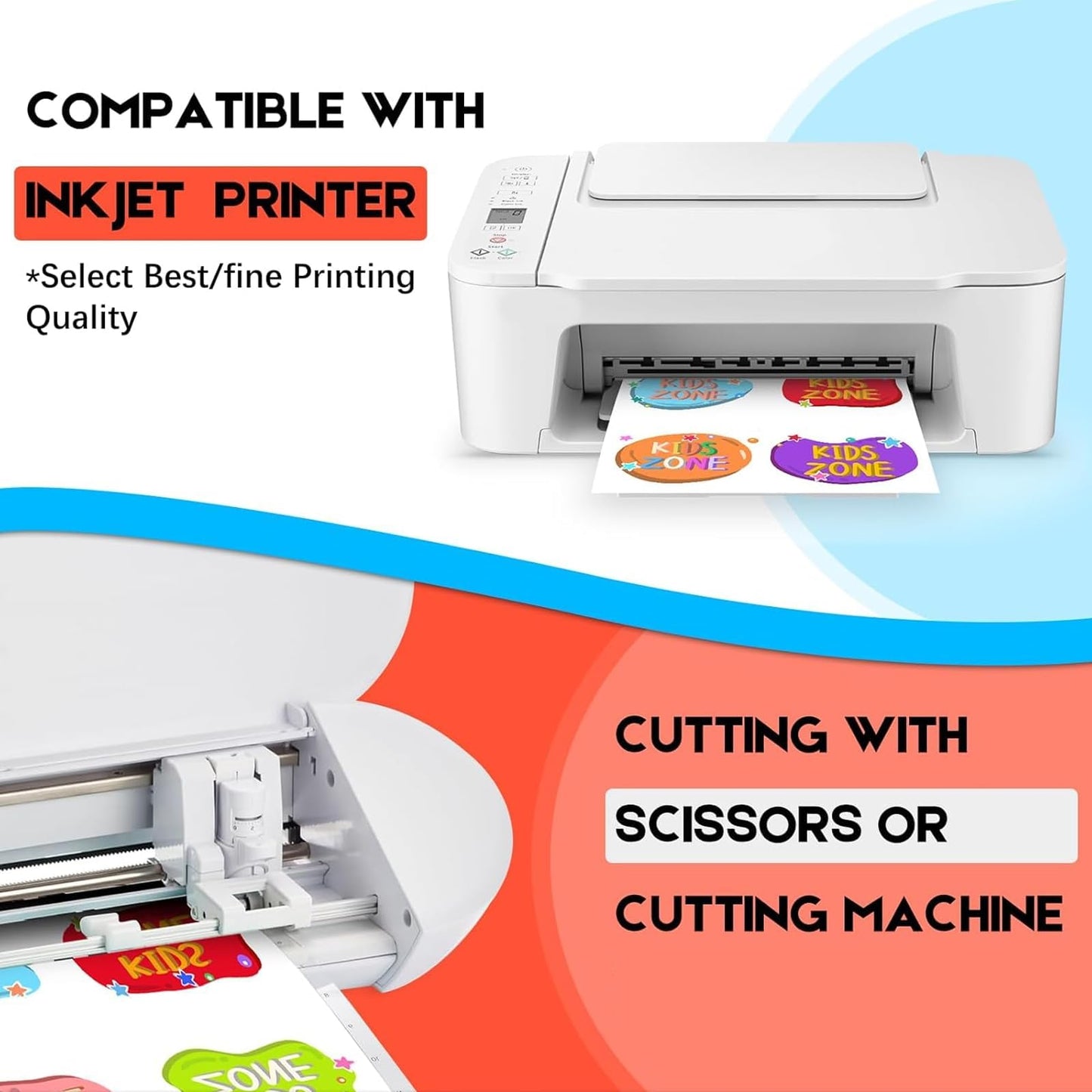 120 Sheets Premium Printable Clear Vinyl Sticker Paper for Inkjet Printers 8.5x11 Inch Waterproof & Vibrant Colours Retains Ink Well Tear Resistant Great for Cutting Machines