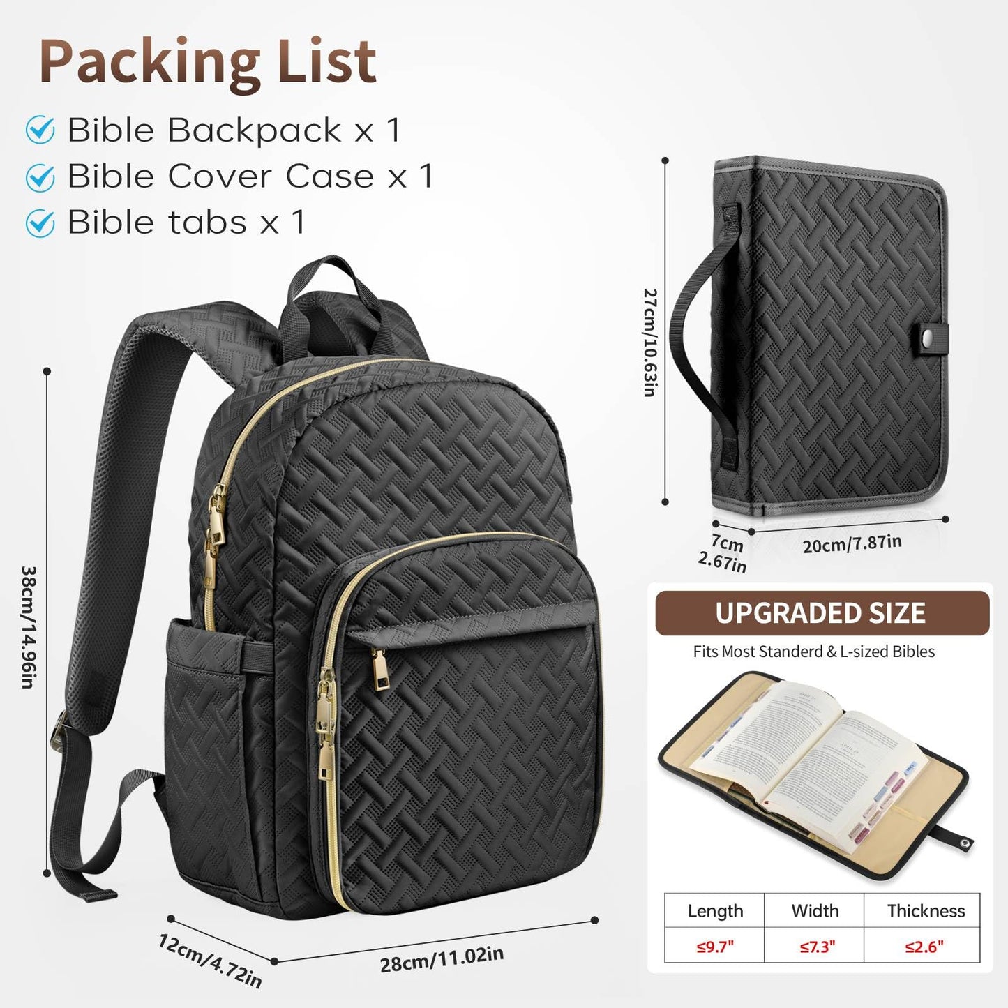 FOREGOER Bible Bags for Women, Bible Cover Case, Large Bible Backpack,Bible Accessories,Christian Gift (Black)