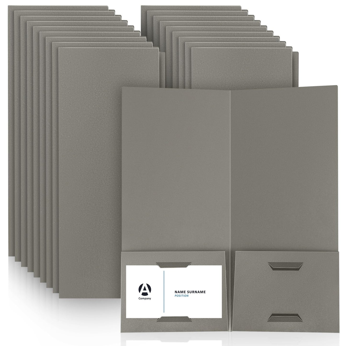 Henoyso 50 Pcs 4 x 9 Inch Mini Presentation Folders 2 Pocket Folders Folder with Two Business Card Holders Ideal for Guests Welcome Customer Information Confirmation Receipt Organization (Grey)