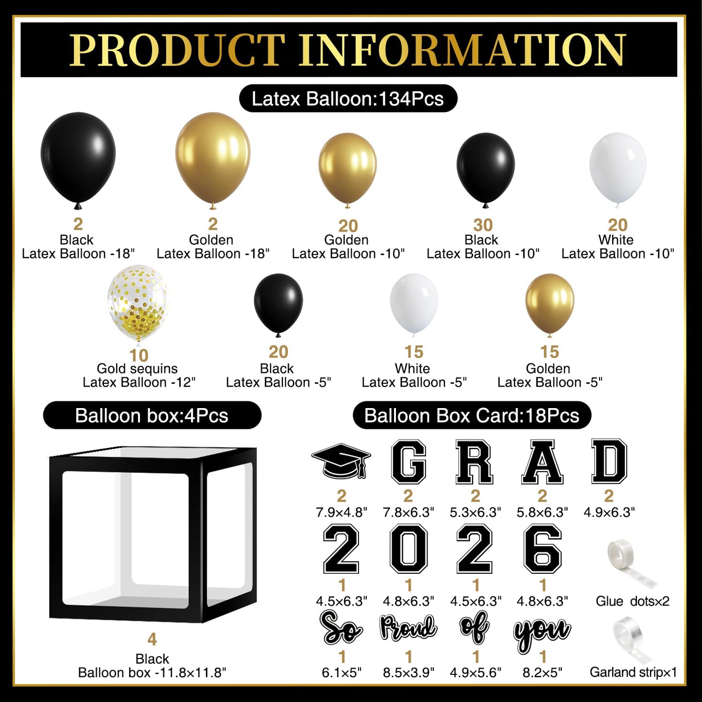 Graduation Decorations 2026, Graduation Party Decorations Graduation Balloons Arch Kit Boxes With 134Pcs Balloons, Letters 2026 Grad for Middle School High School College ect.