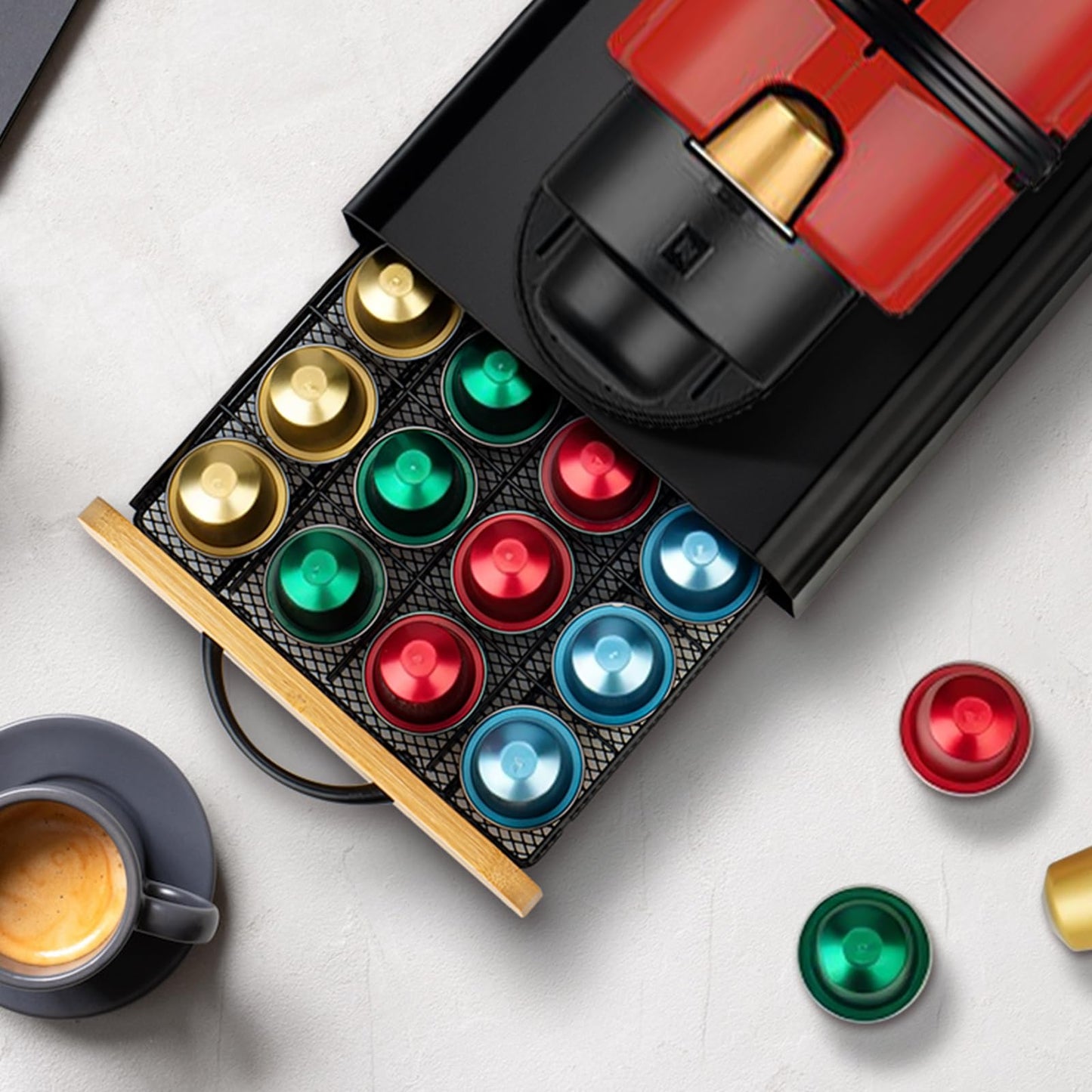 Coffee Pod Holder Drawer– serve for OriginalLine Capsules, Holds 40 Coffee Pods – Sleek Coffee Station Organizer with Anti-Slip Base