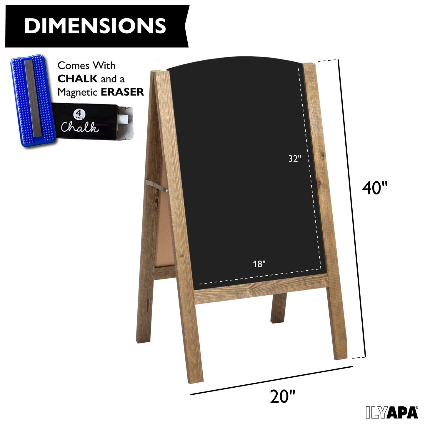 Ilyapa Wooden A-Frame Chalkboard Sidewalk Signs with Rounded Top - 20 x 40 Inches Barnwood Chalkboard - Sturdy Freestanding 20x40 Menu Display Board